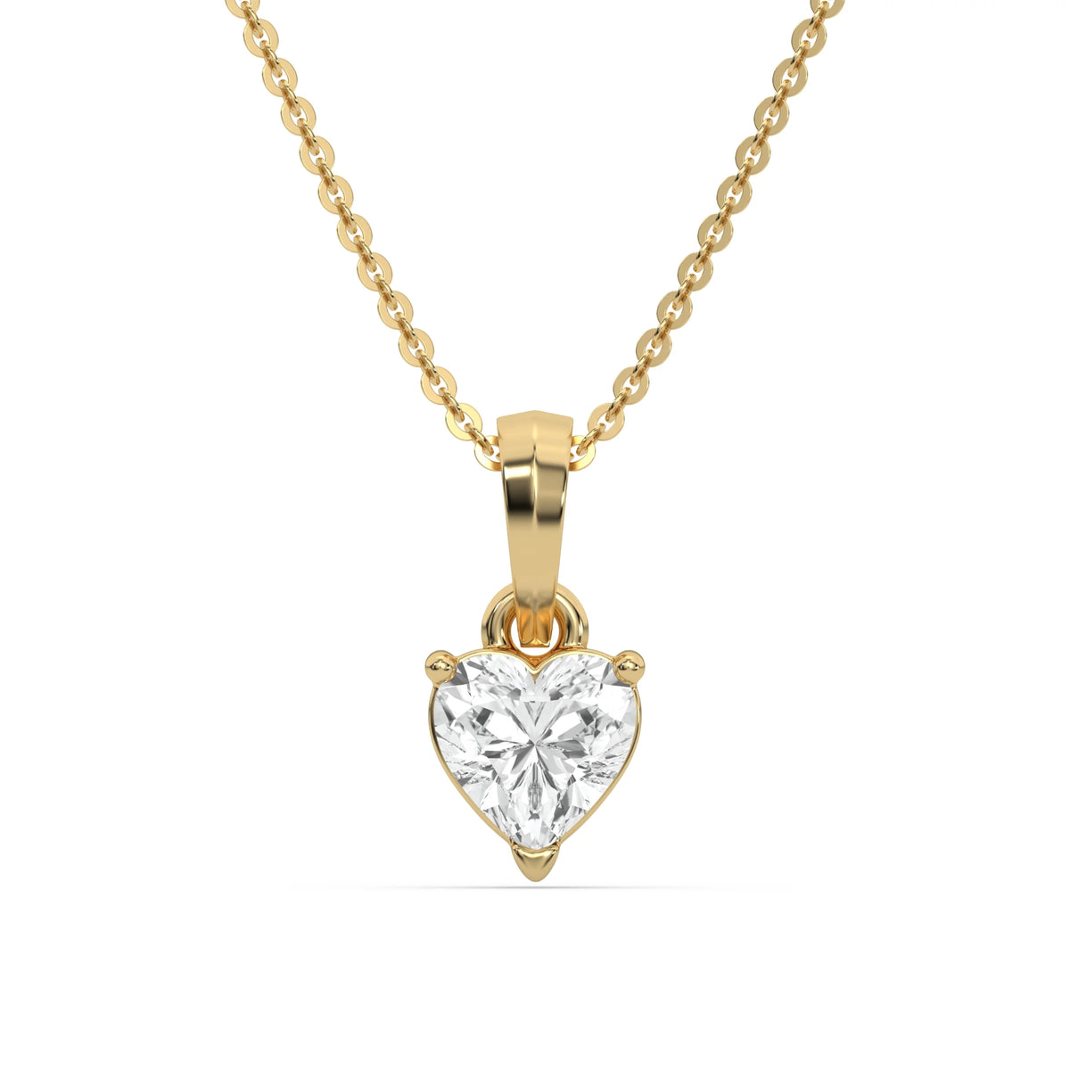 14K Yellow Gold 1 CT Natural Heart Solitaire Diamond Necklace