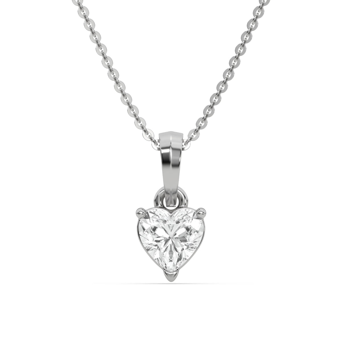 18K White Gold Natural Heart Solitaire Diamond Necklace