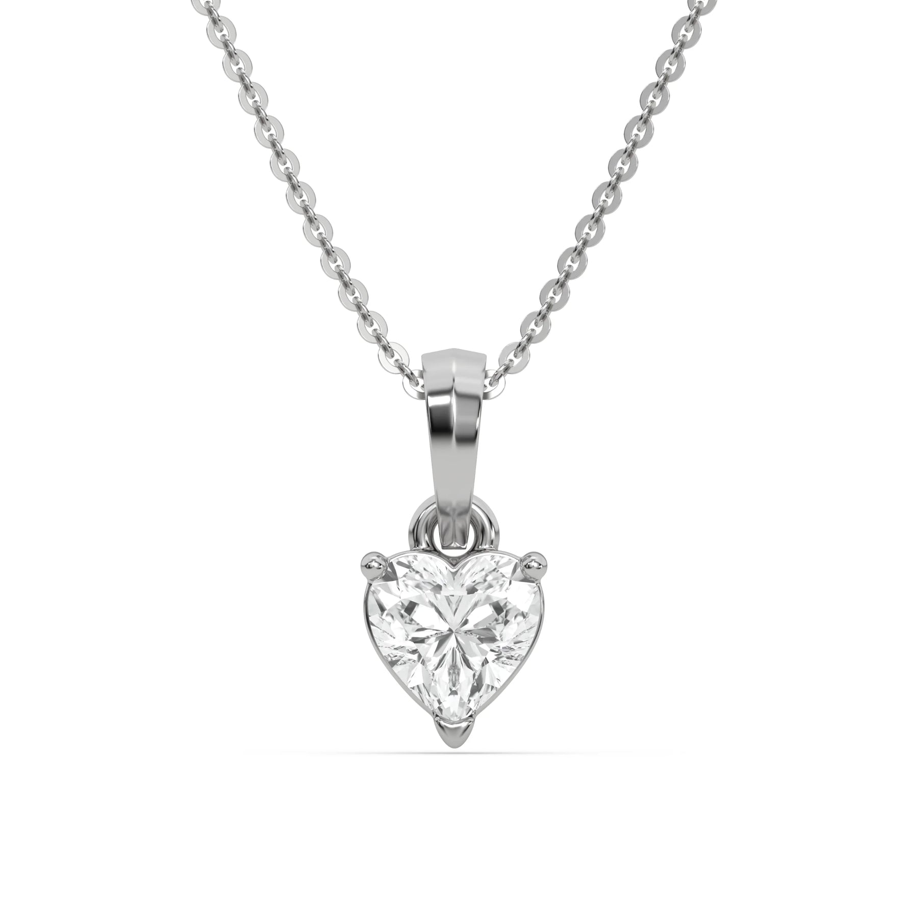 18K White Gold Natural Heart Solitaire Diamond Necklace