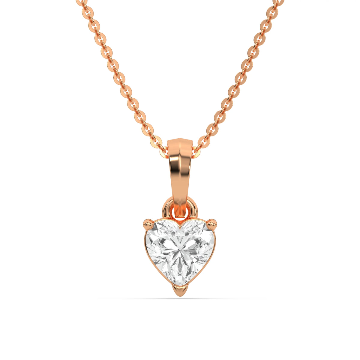 18K Rose Gold Natural Heart Solitaire Diamond Necklace
