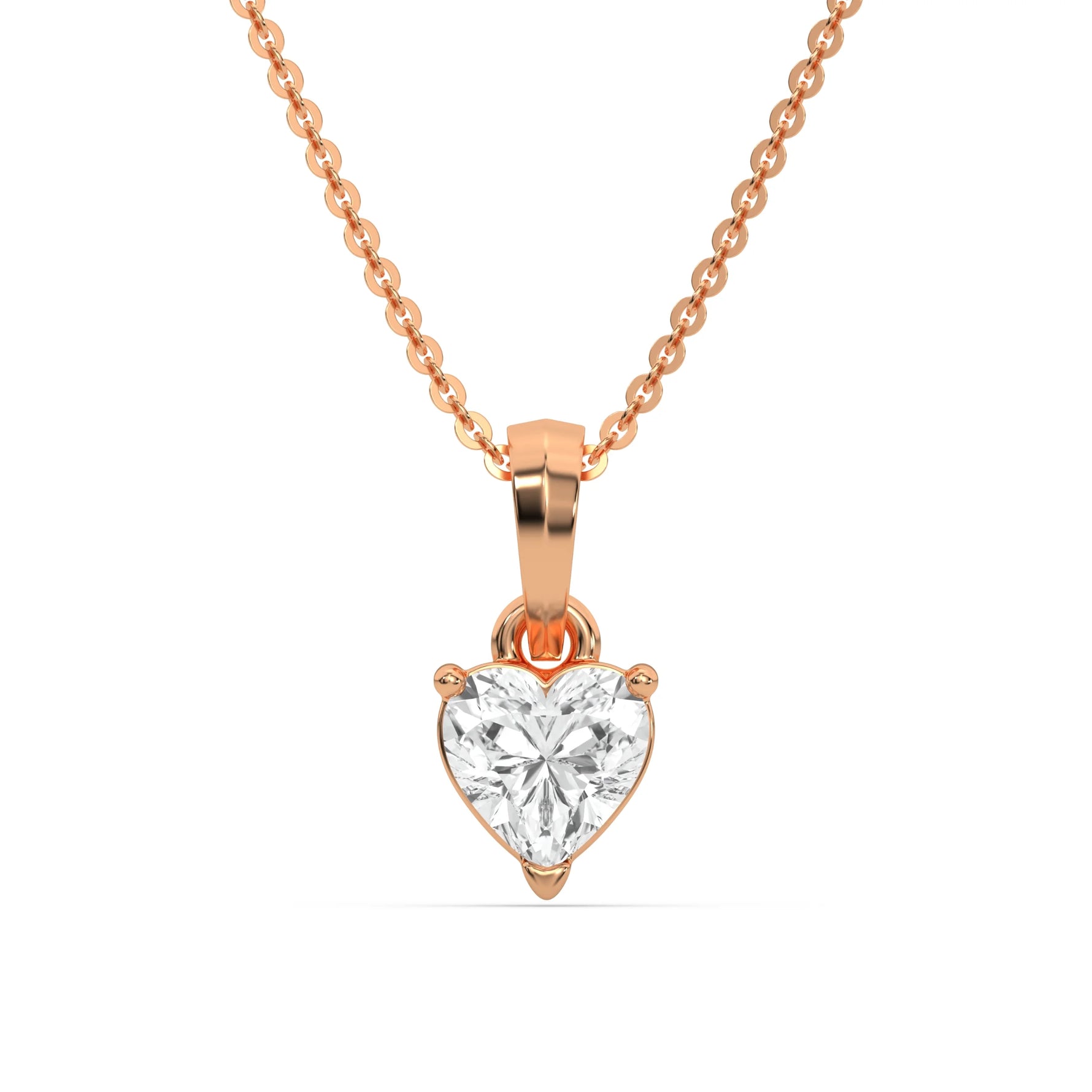 18K Rose Gold Natural Heart Solitaire Diamond Necklace