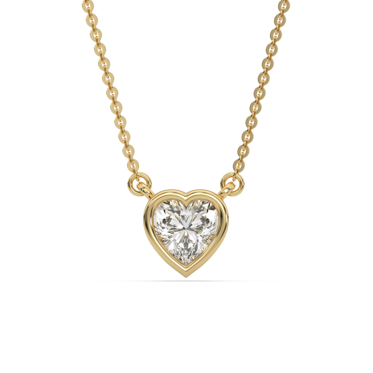 18K Yellow Gold Heart Solitaire Diamond Necklace