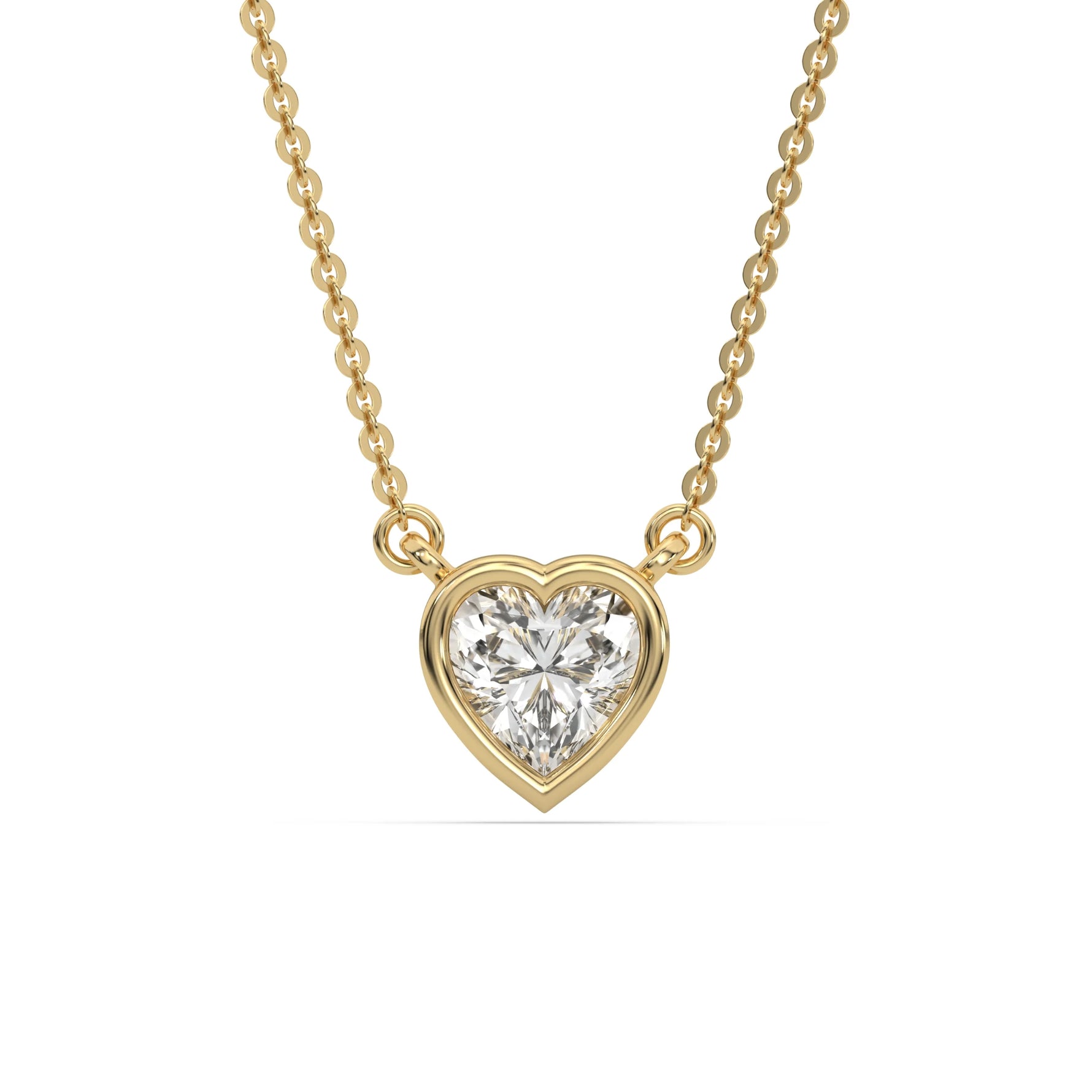 18K Yellow Gold Heart Solitaire Diamond Necklace