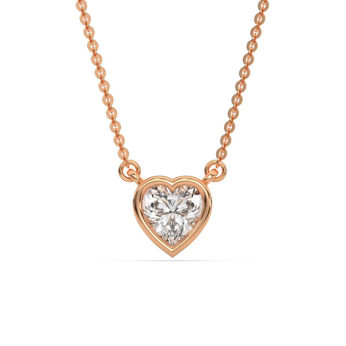18K Rose Gold Natural Heart Solitaire Diamond Necklace