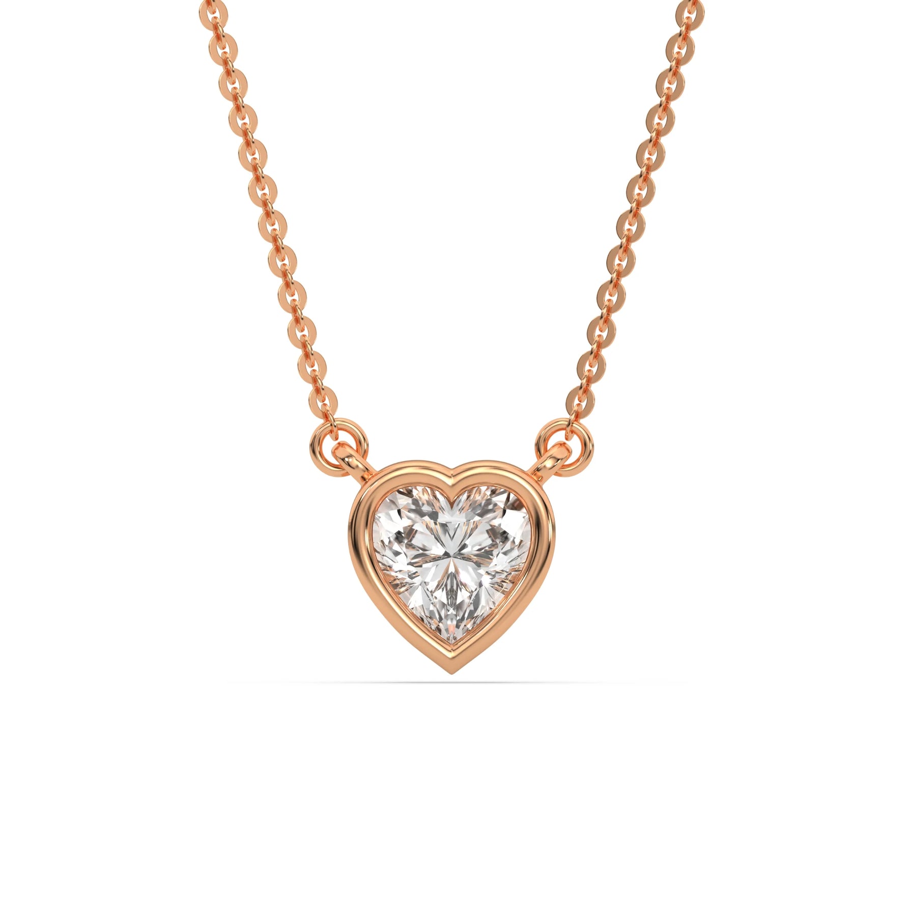 18K Rose Gold Natural Heart Solitaire Diamond Necklace