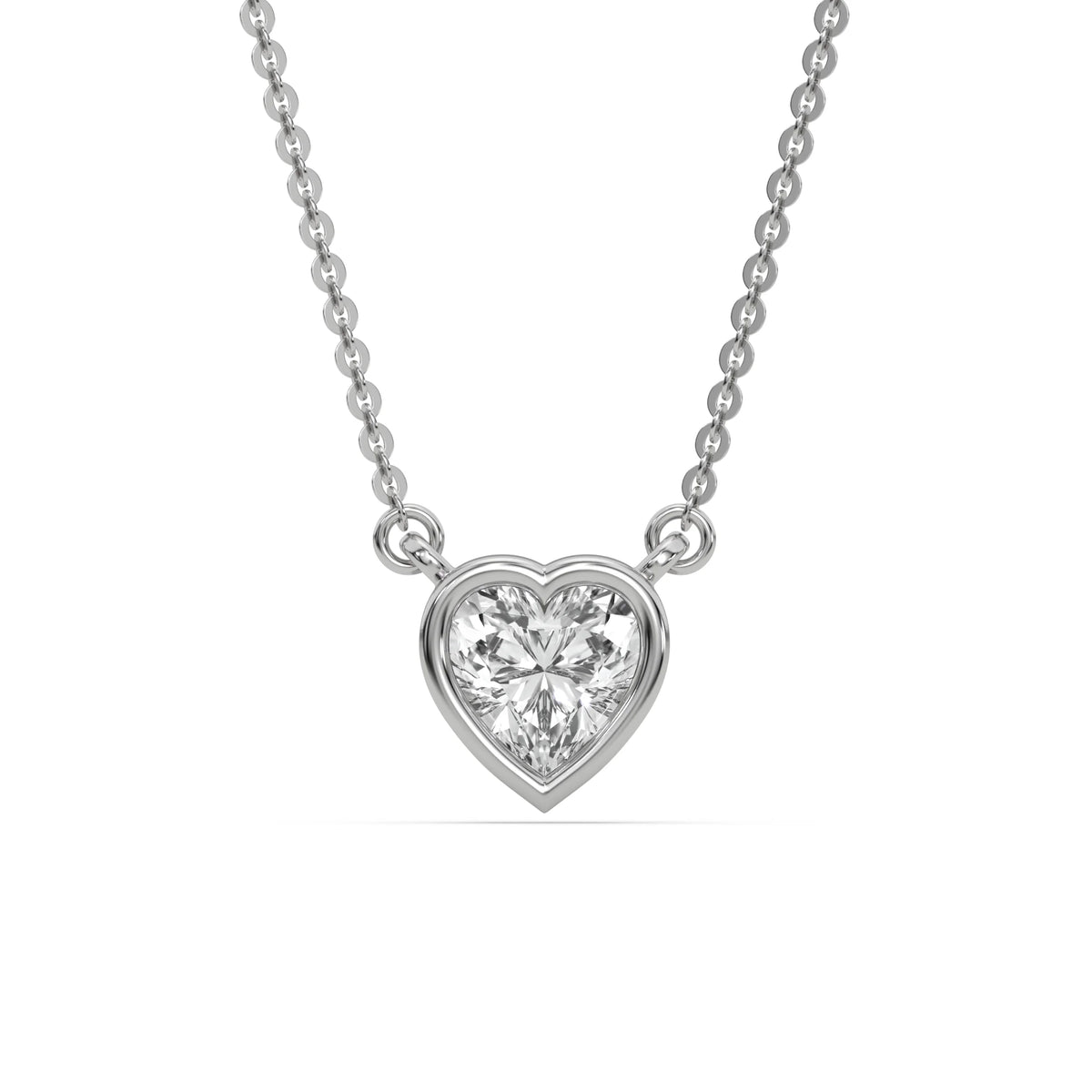 14K White Gold Heart Solitaire Natural Diamond Necklace