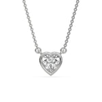 14K White Gold Heart Solitaire Natural Diamond Necklace
