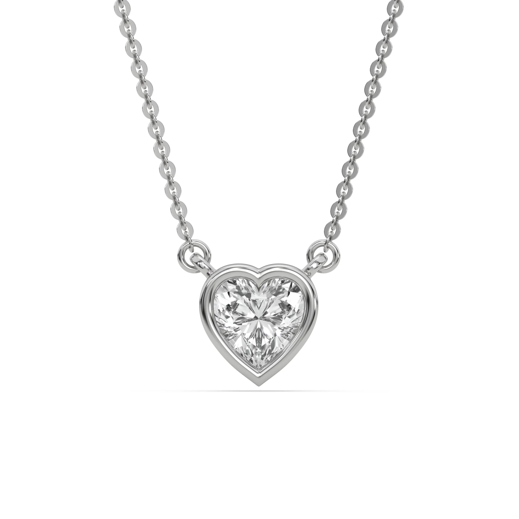 14K White Gold Heart Solitaire Natural Diamond Necklace