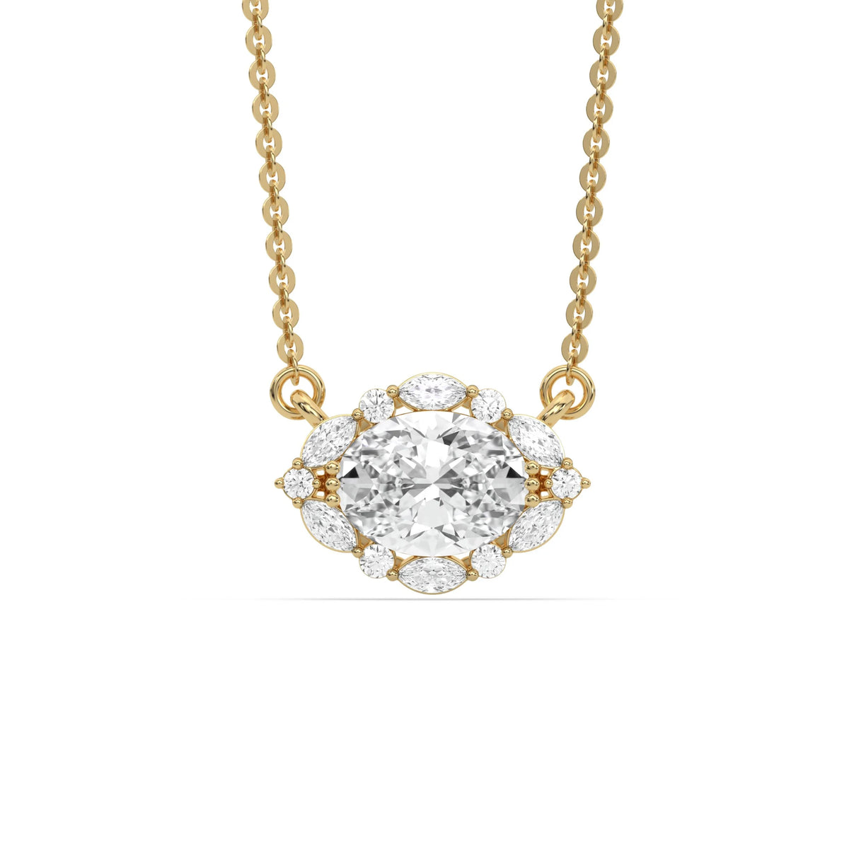 18K Yellow Gold Marquise, Oval and Round Diamond Eye Shape Pendant