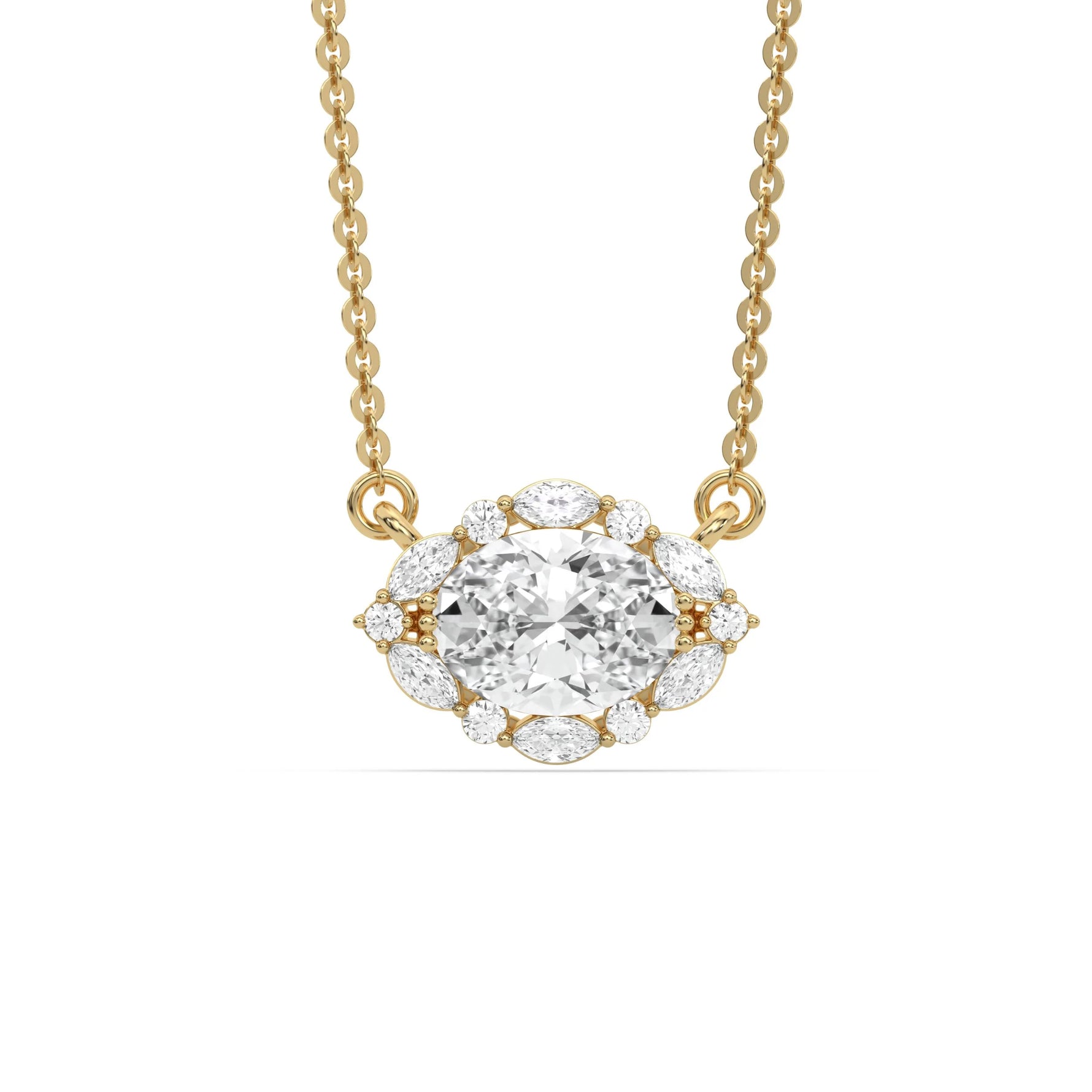 18K Yellow Gold Marquise, Oval and Round Diamond Eye Shape Pendant