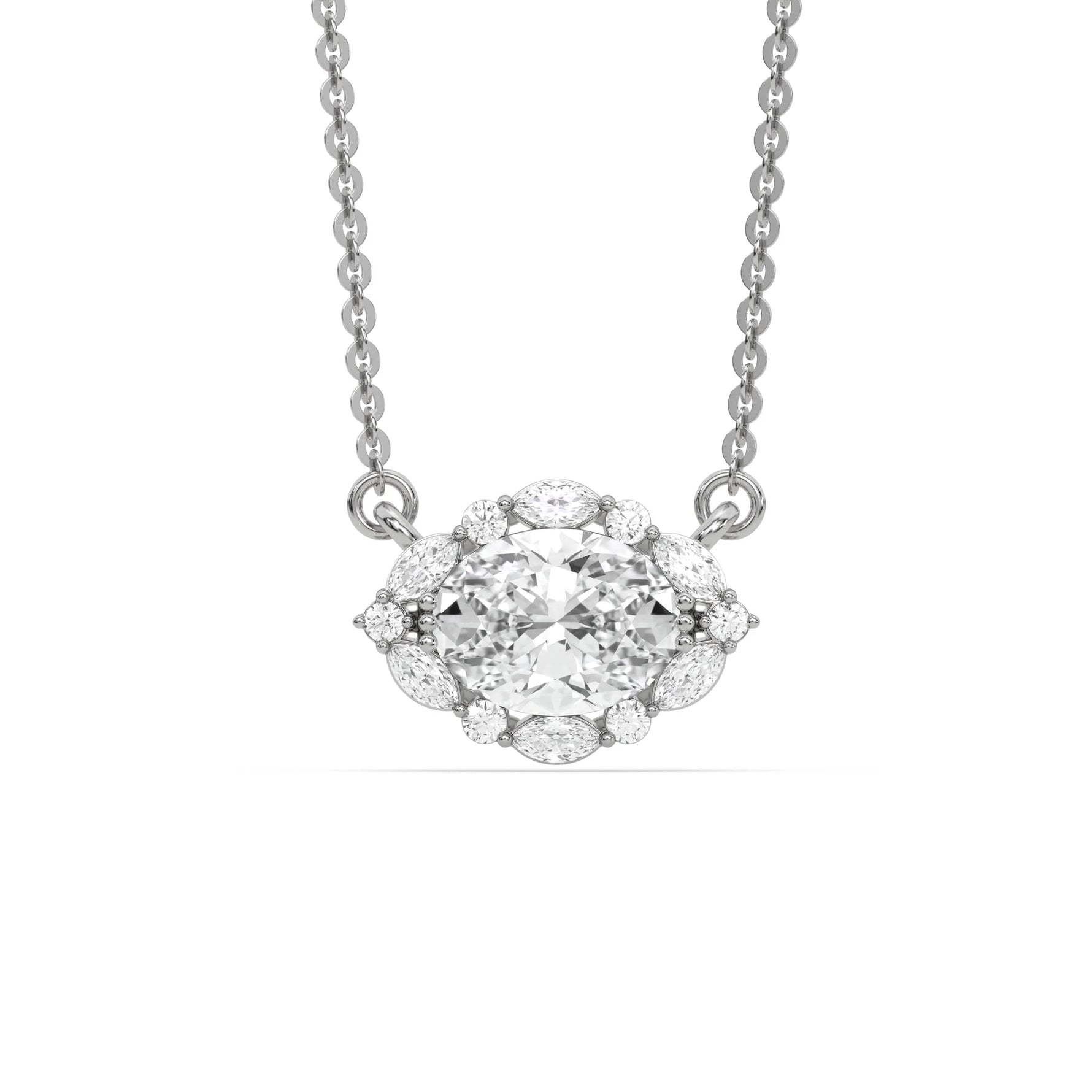 18K White Gold Marquise, Oval and Round Diamond Eye Shape Pendant