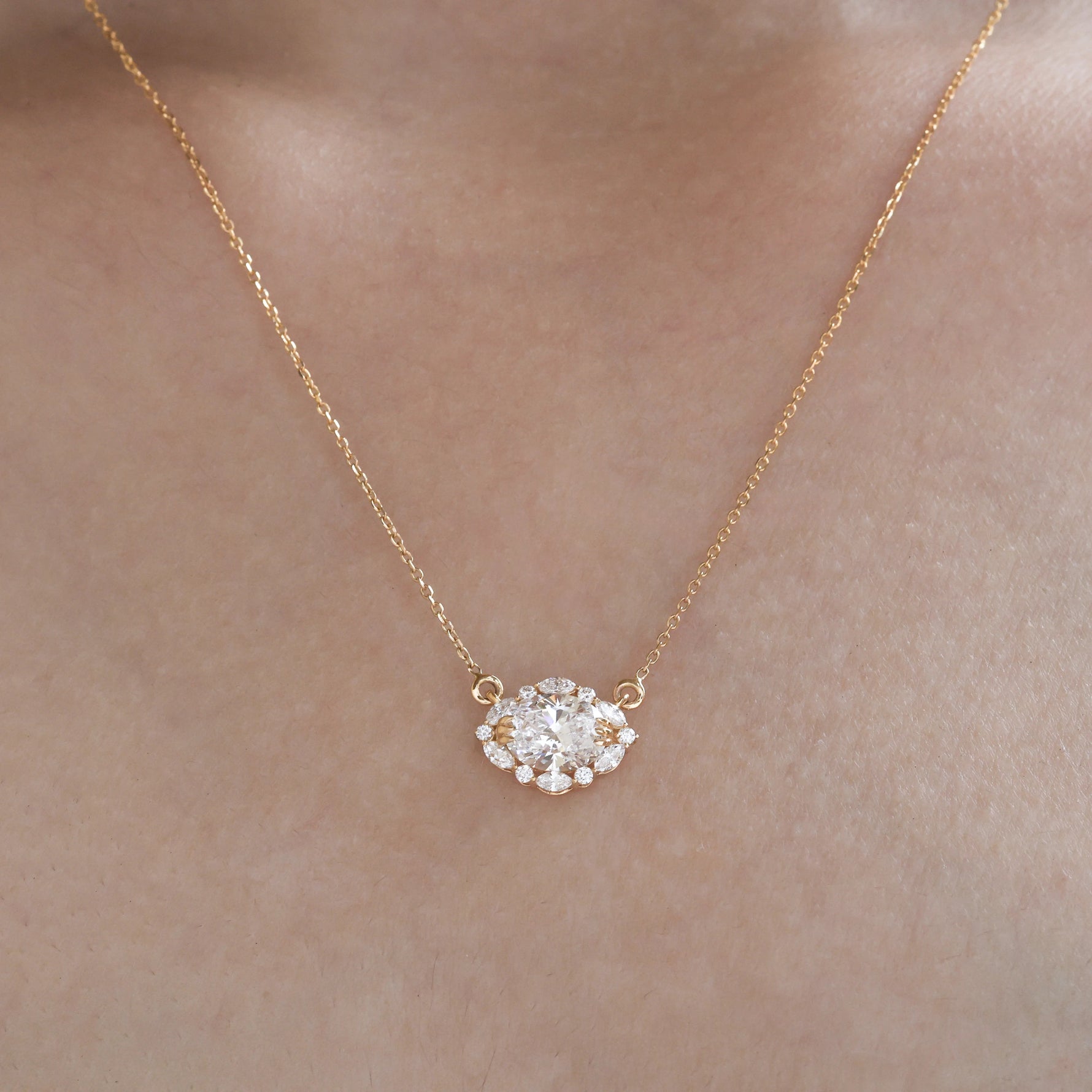 Round Cut Diamond Women Cluster Necklace