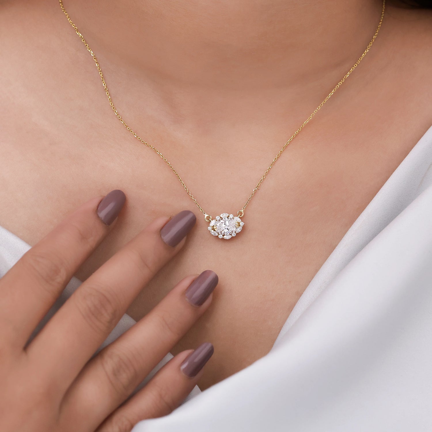 1.43 CT Oval Lab Diamond Halo Necklace