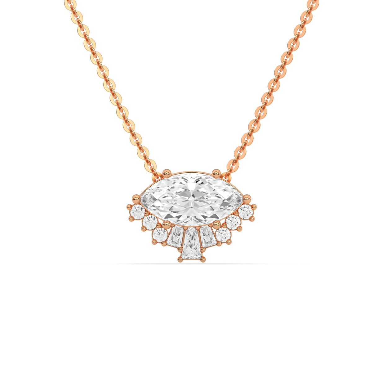 18K Rose Gold Marquise, Baguette and Round Diamond Crown Pendant
