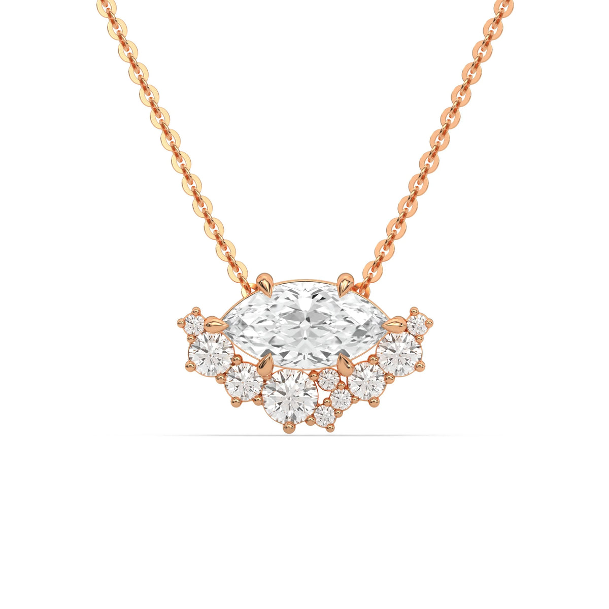 18K Rose Gold Round and Marquise Diamond Cluster Pendant