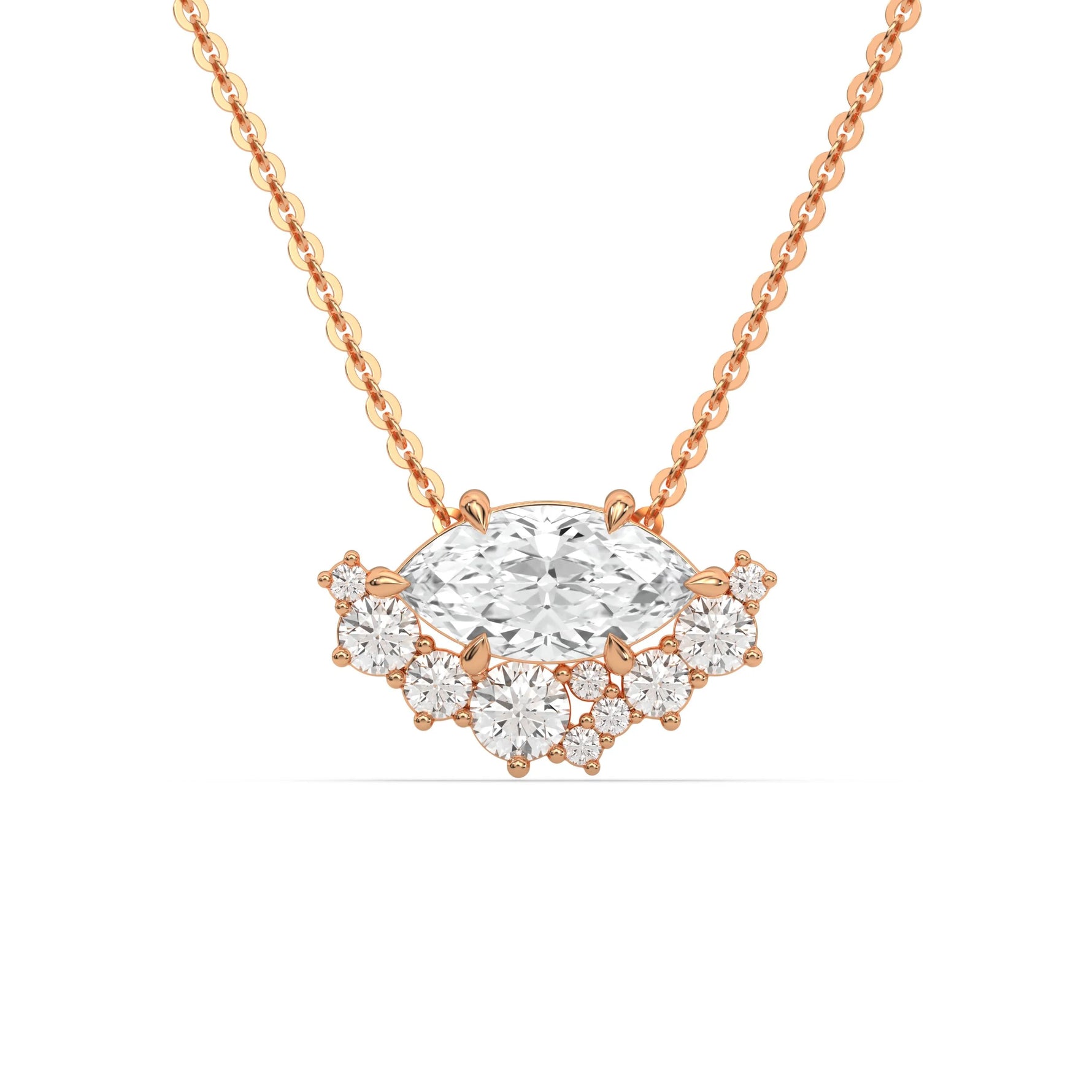 18K Rose Gold Round and Marquise Diamond Cluster Pendant