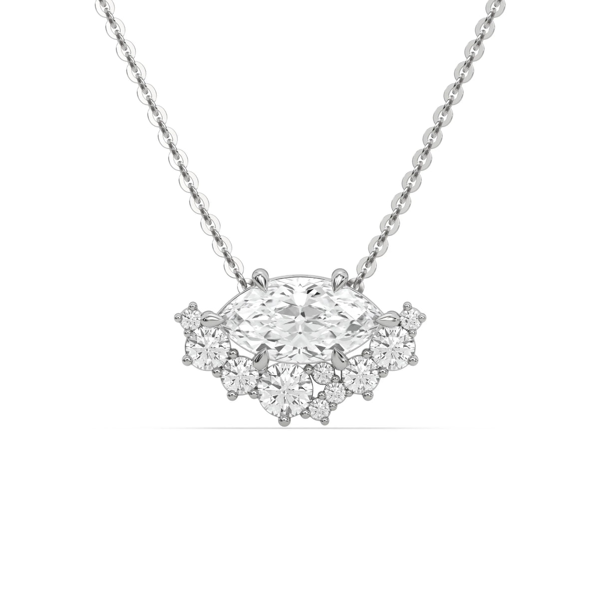 18K White Gold Round and Marquise Diamond Cluster Pendant