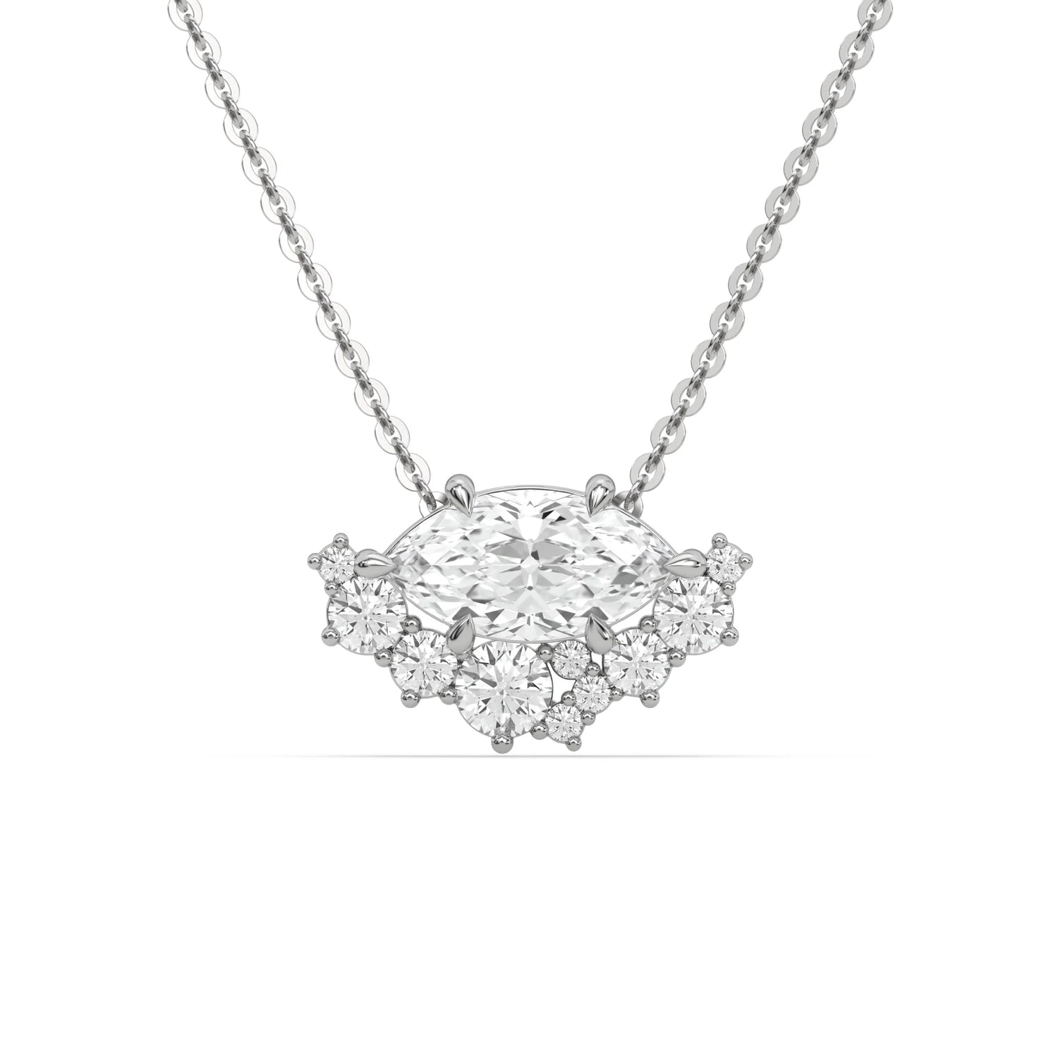18K White Gold Round and Marquise Diamond Cluster Pendant