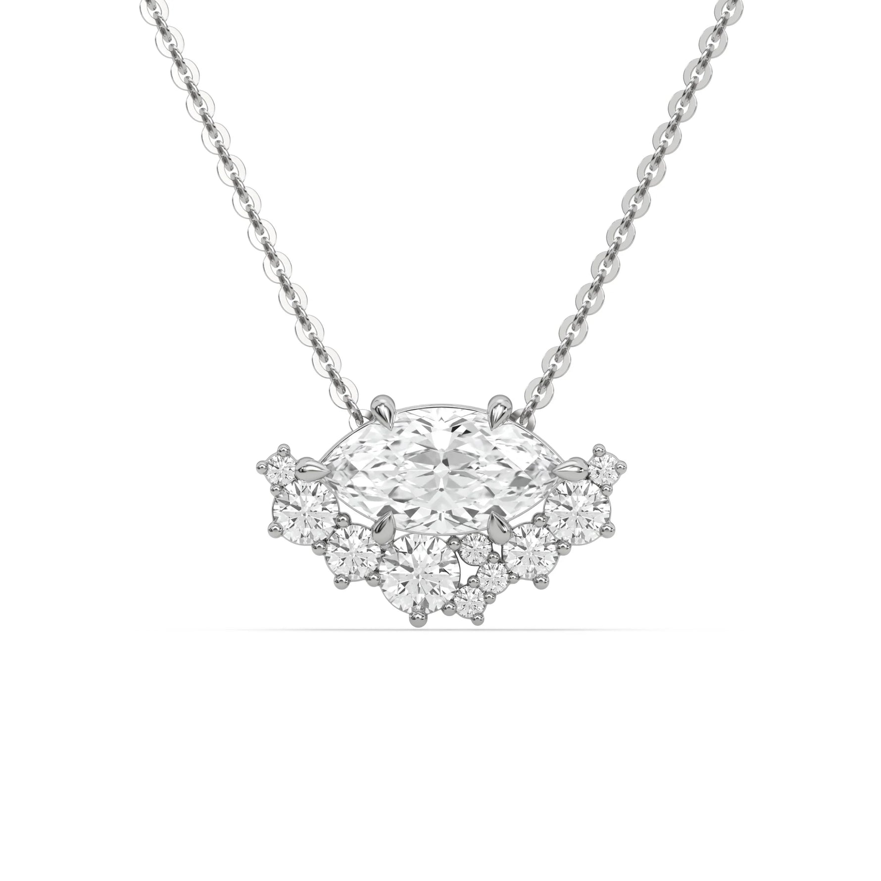 18K White Gold Round and Marquise Diamond Cluster Pendant