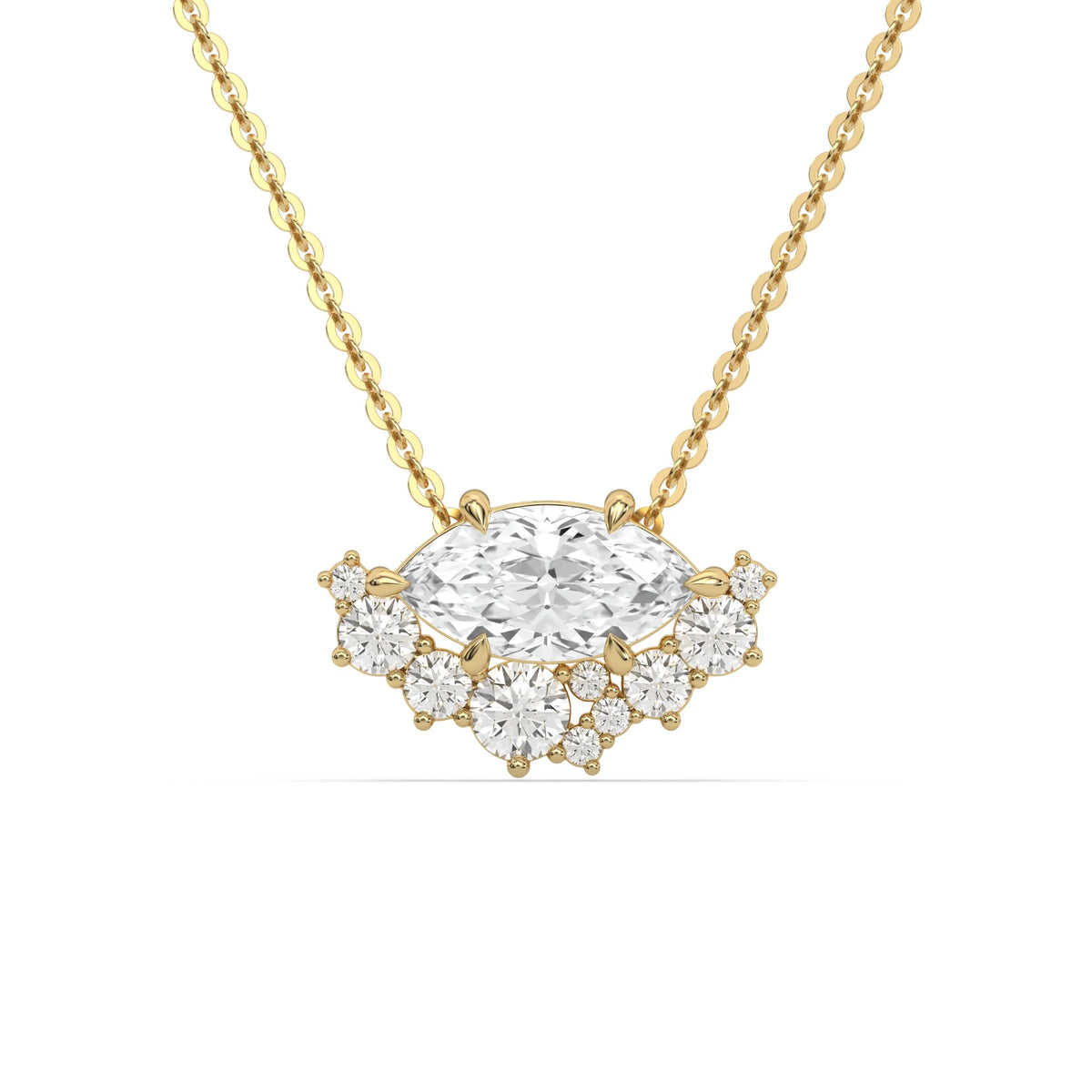 18K Yellow Gold Round and Marquise Diamond Cluster Pendant