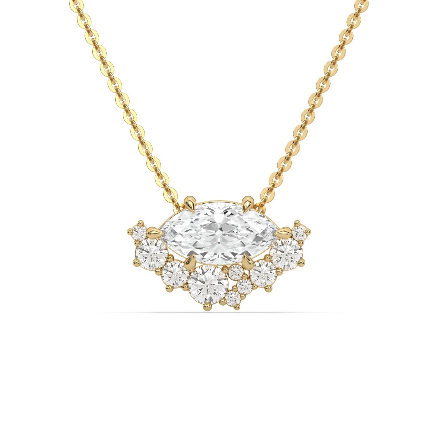 18K Yellow Gold Round and Marquise Diamond Cluster Pendant
