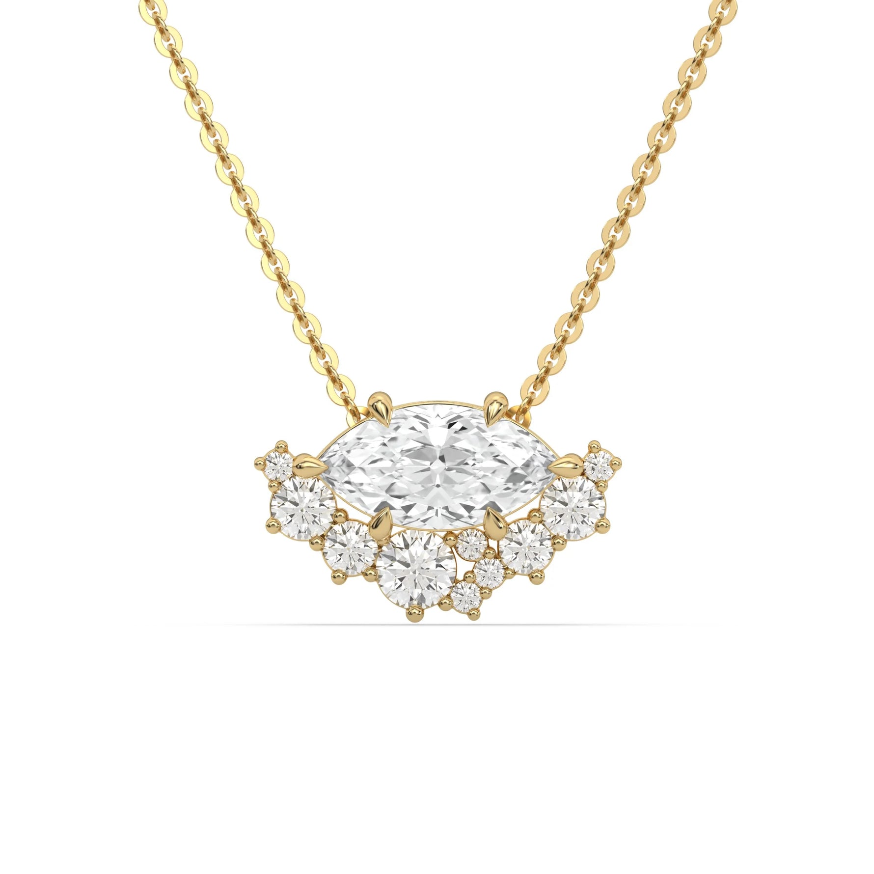 18K Yellow Gold Round and Marquise Diamond Cluster Pendant