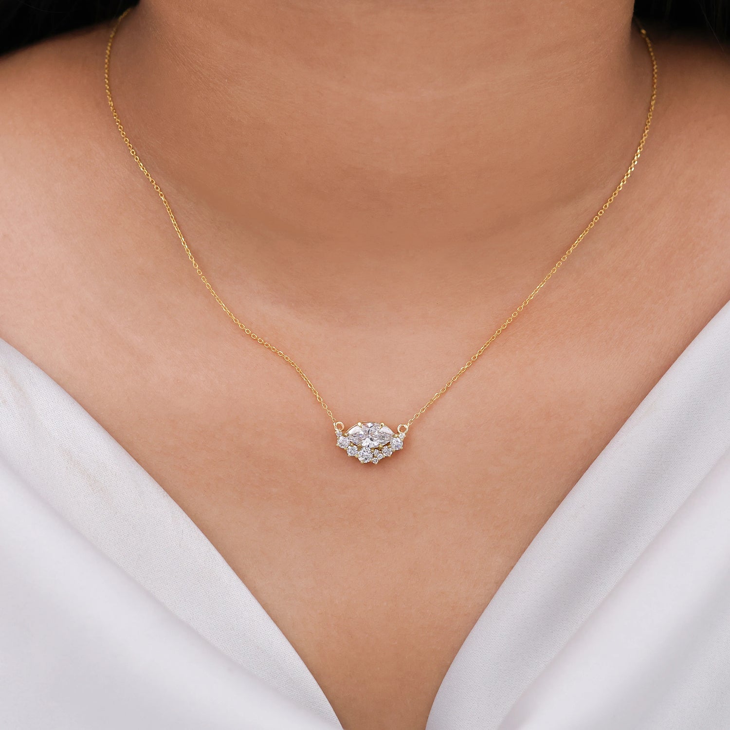 1.38 CT Natural Diamond Marquise Cluster Necklace