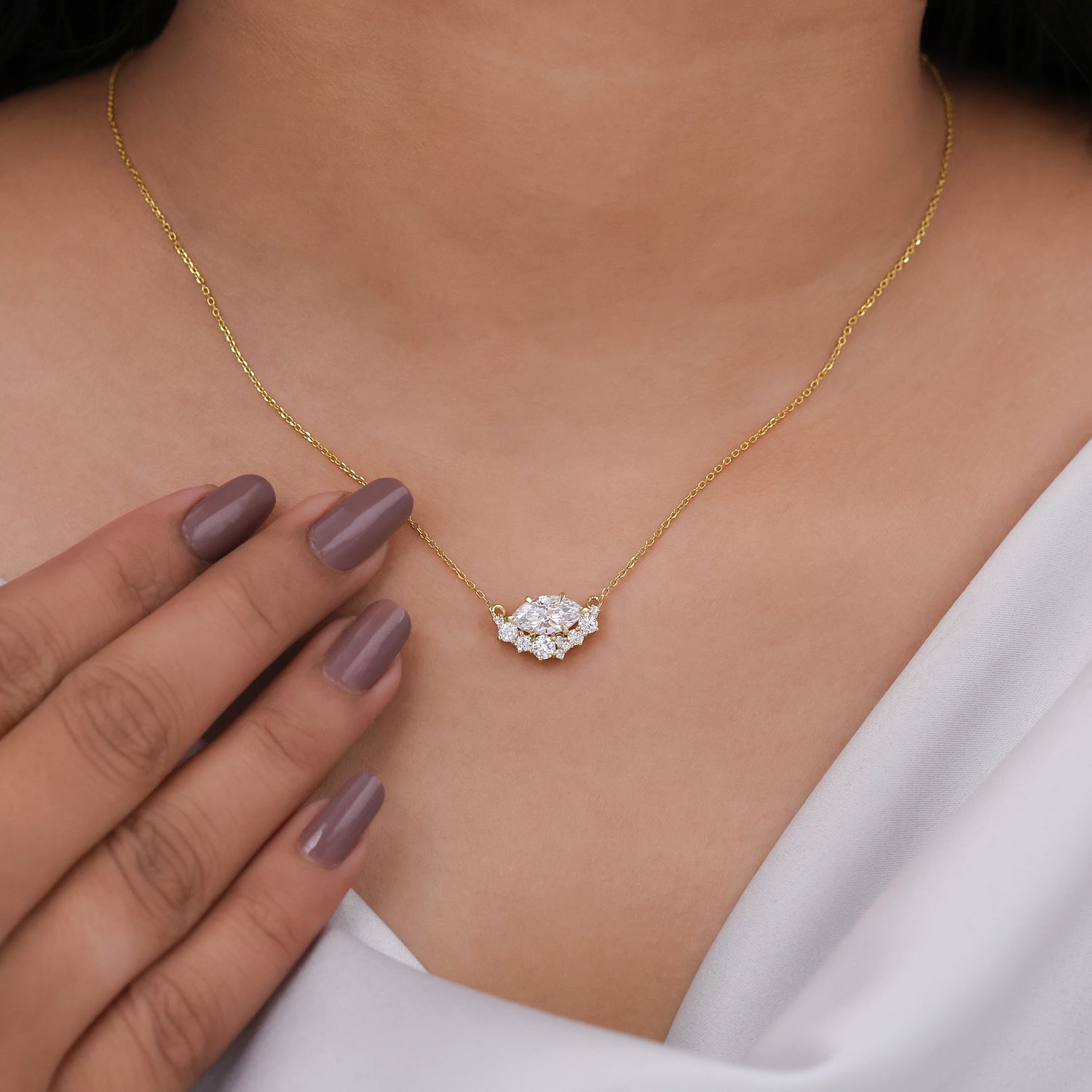 1.38 CT Lab Diamond Marquise Cluster Necklace