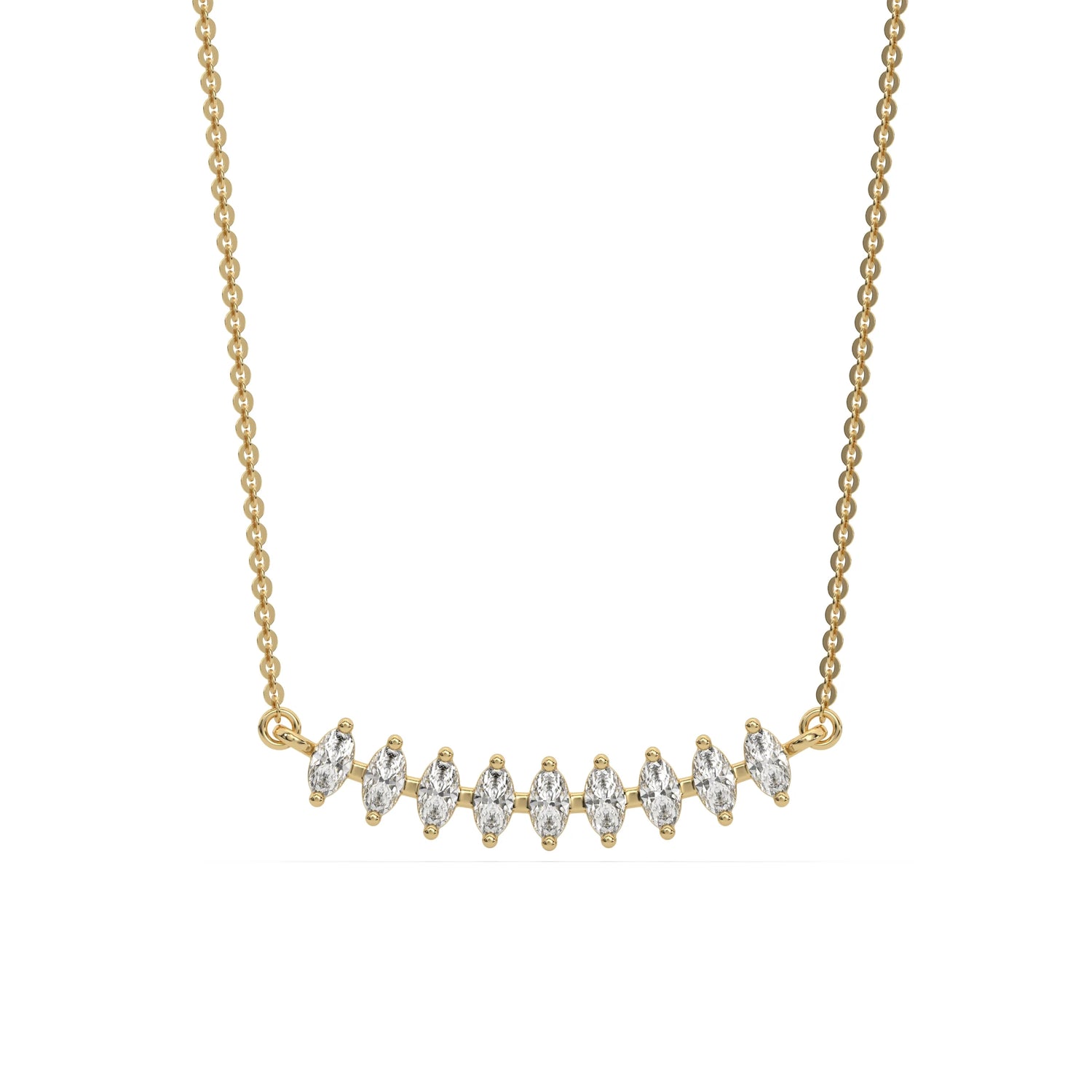 14K Yellow Gold Marquise Bar Diamond  Necklace