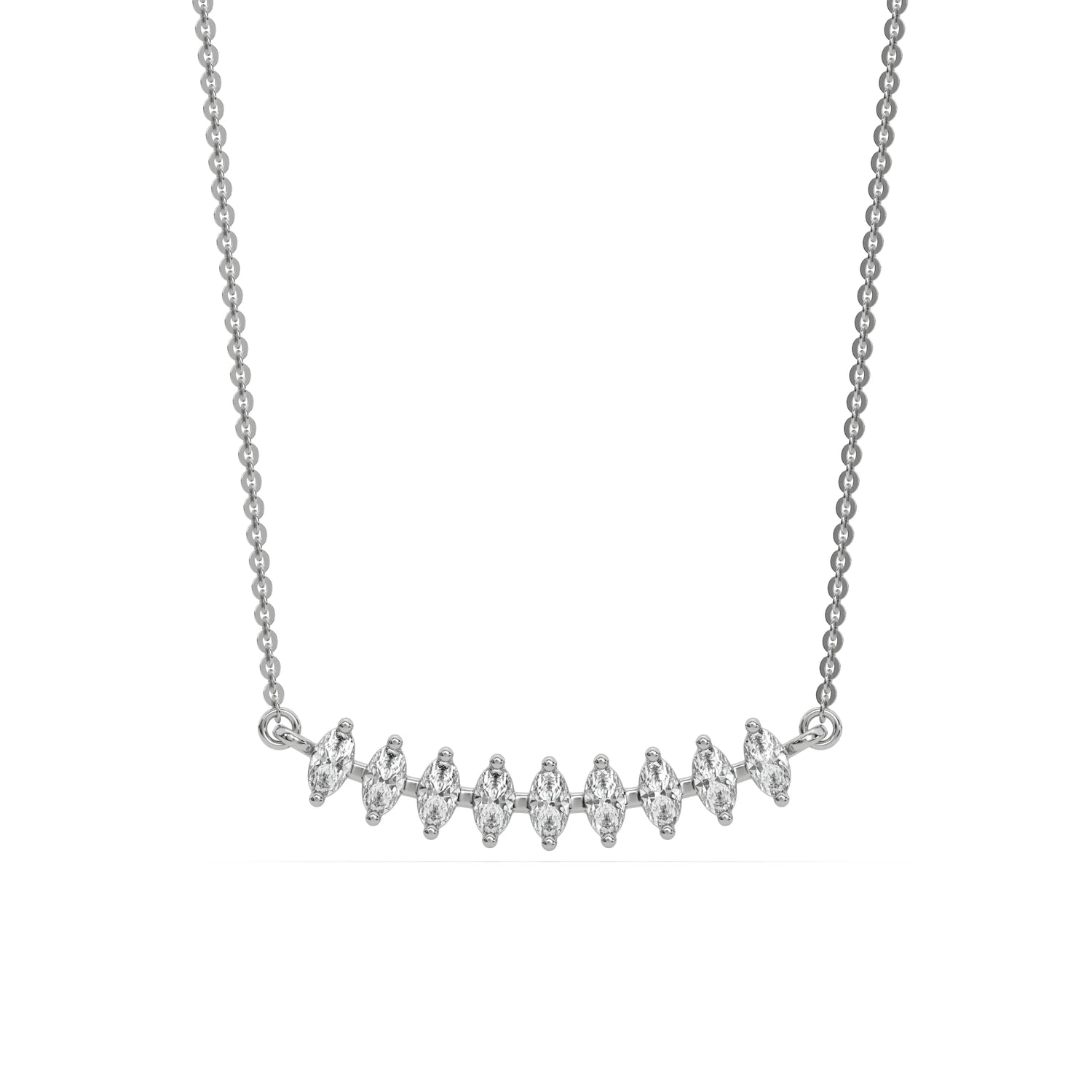 18K White Gold Marquise Bar Diamond  Necklace