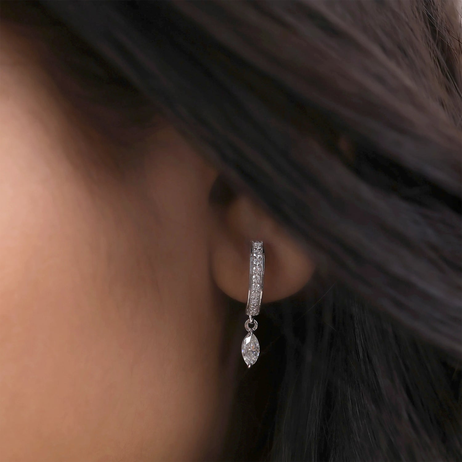 0.40 CT Natural Diamond Marquise Cut Huggies Dangle Earrings