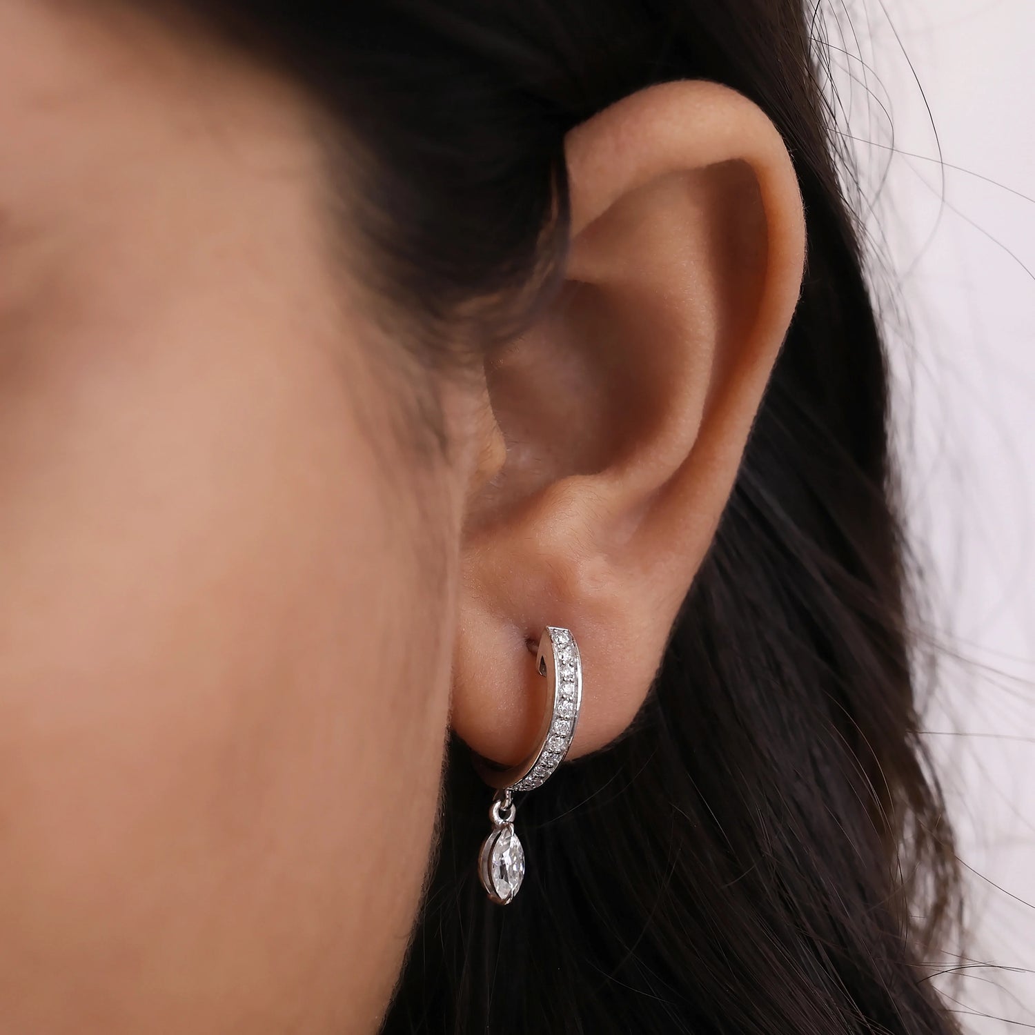 0.40 CT Lab Diamond Marquise Cut Huggies Dangle Earrings