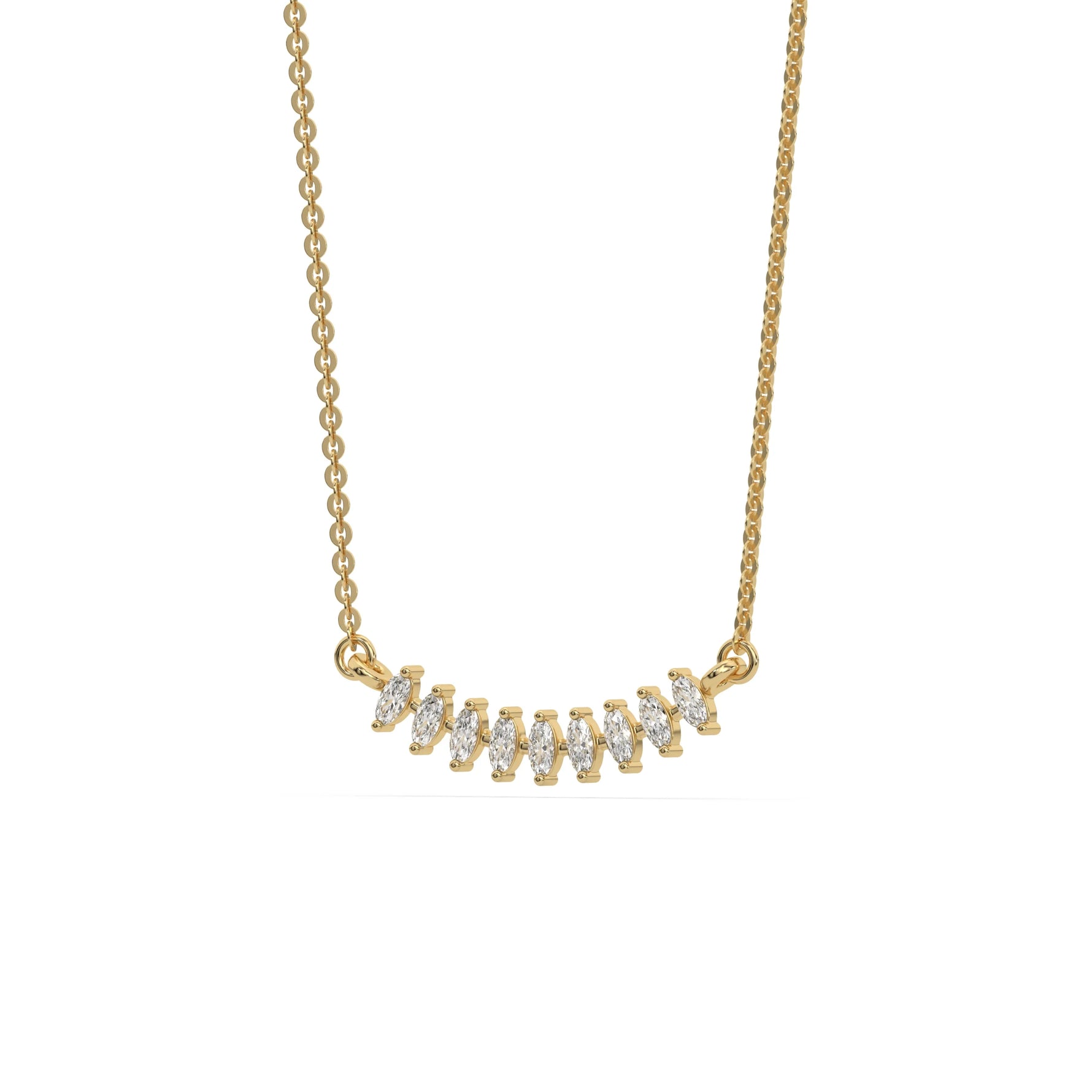 18K Yellow Gold Oval Lab Grown Diamond Curved Necklace