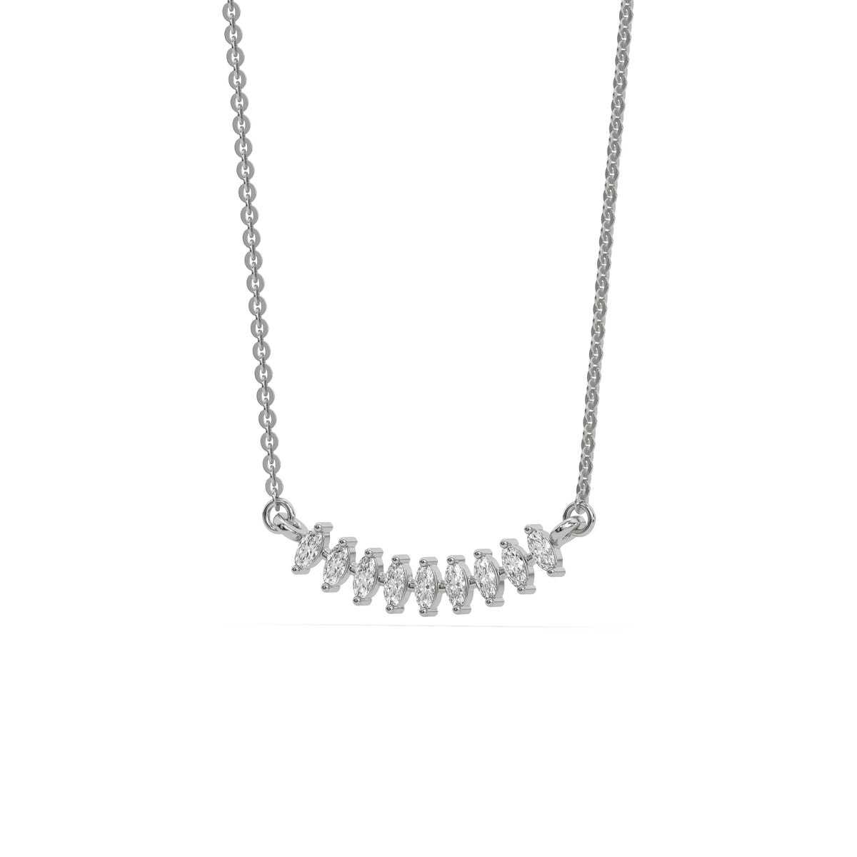 14K White Gold Oval Diamond Curved Necklace