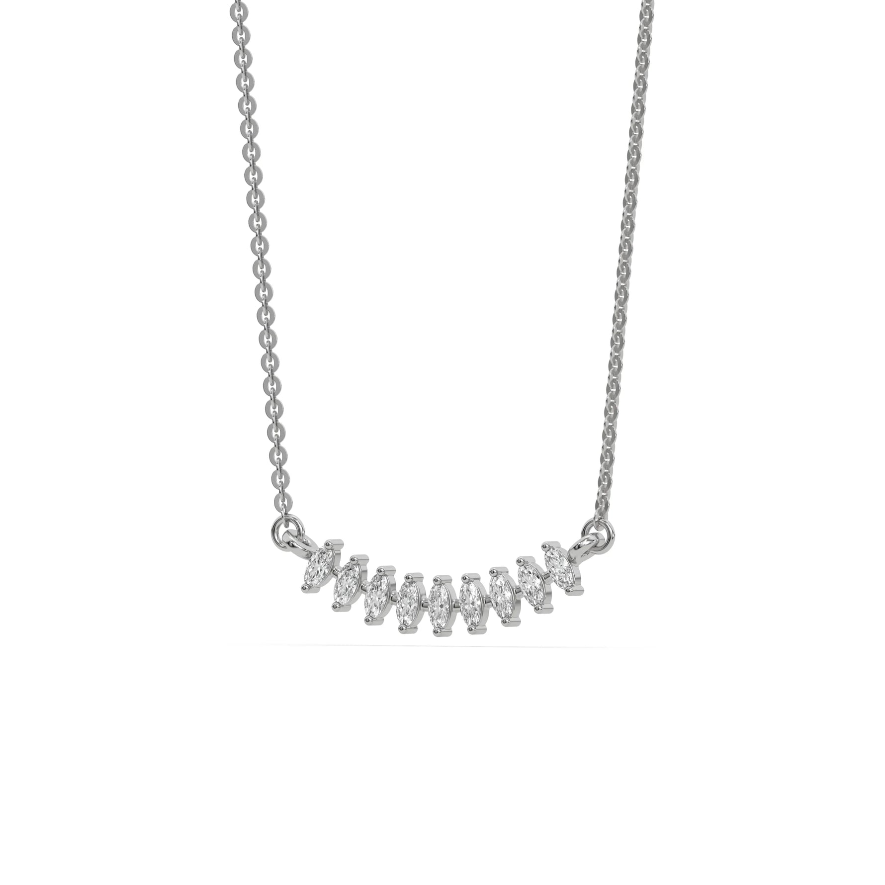 14K White Gold Oval Diamond Curved Necklace