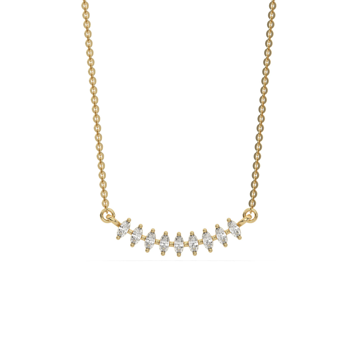 14K Yellow Gold Oval Lab Grown Diamond Curved Necklace