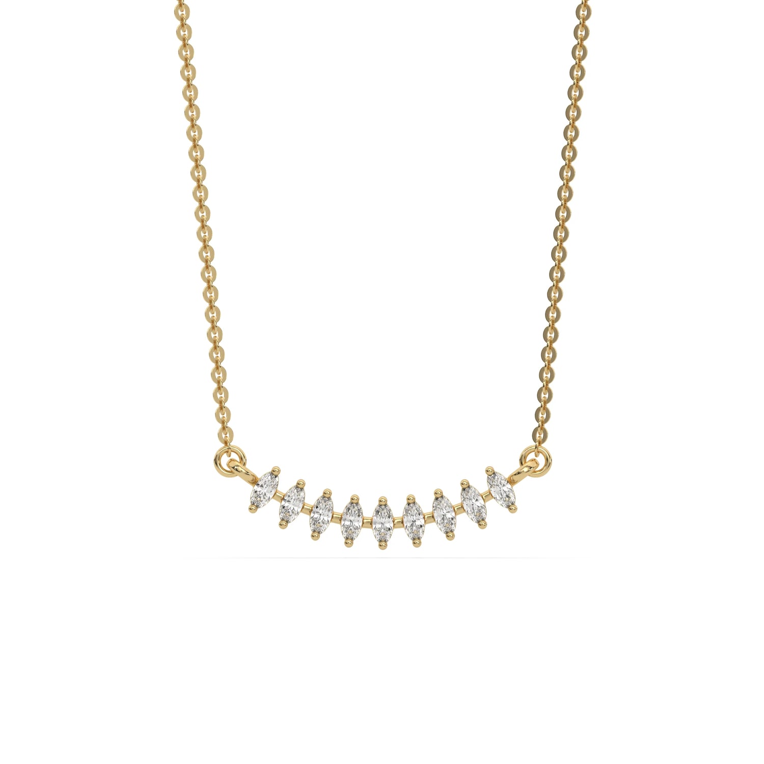 14K Yellow Gold Oval Lab Grown Diamond Curved Necklace