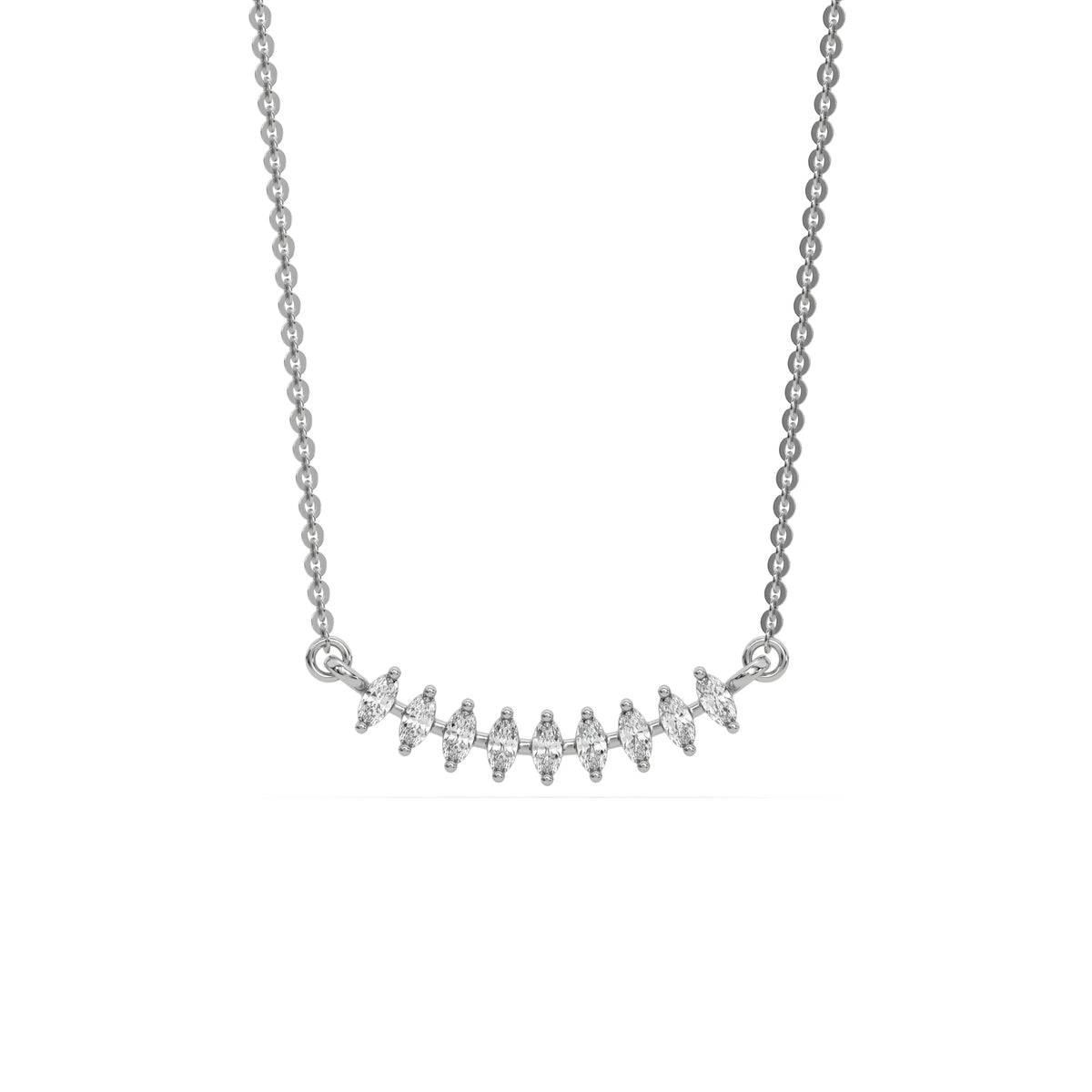 18K White Gold Oval Diamond Curved Necklace