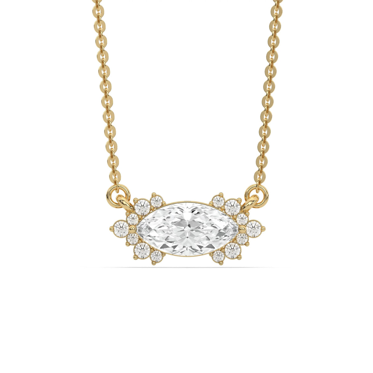 18K Yellow Gold Marquise and Round Diamond Sparkling Pendant