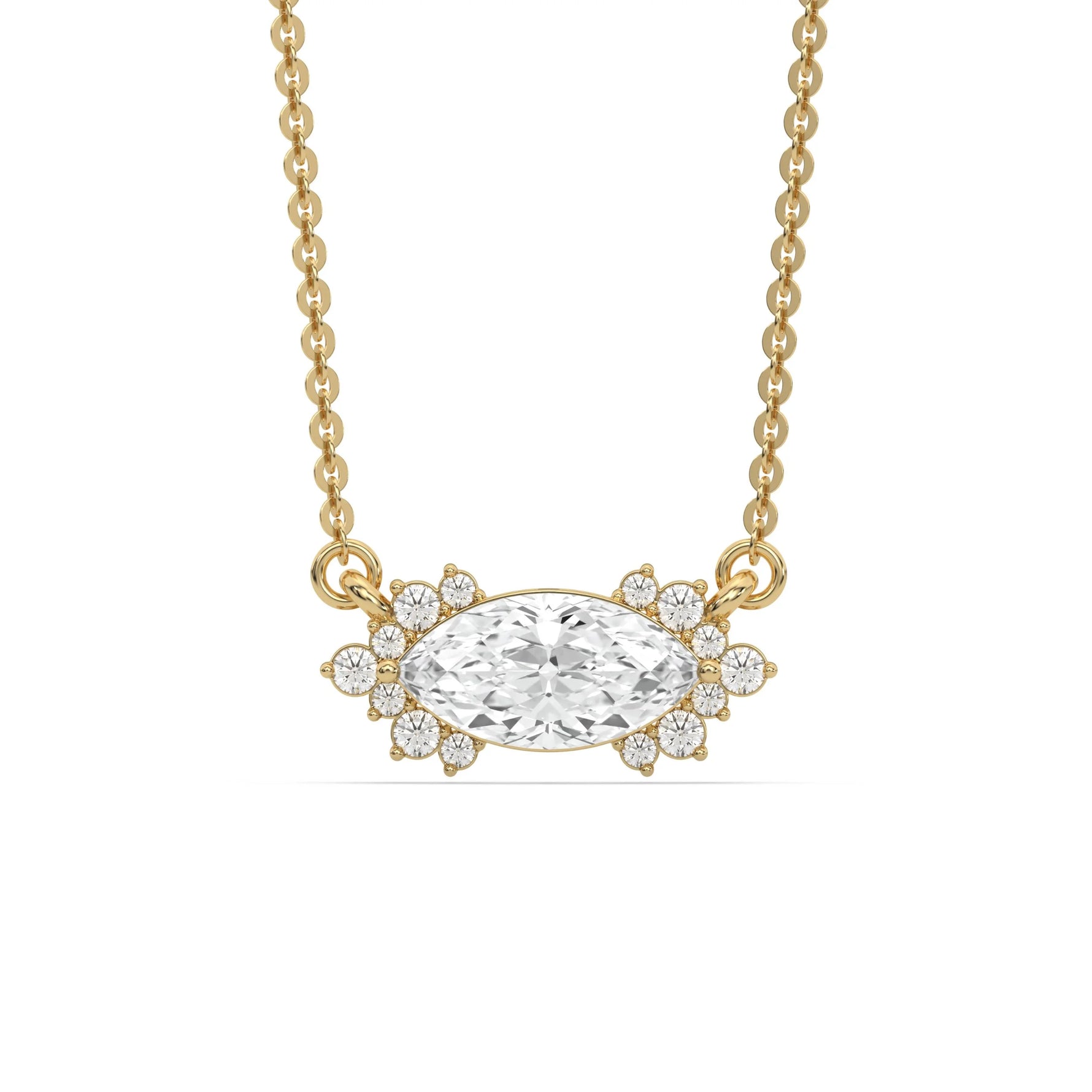 18K Yellow Gold Marquise and Round Diamond Sparkling Pendant