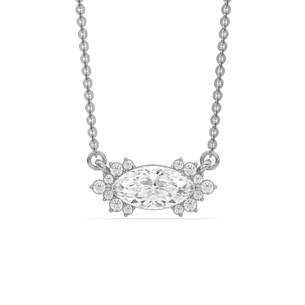 18K White  Gold Marquise and Round Diamond Sparkling Pendant