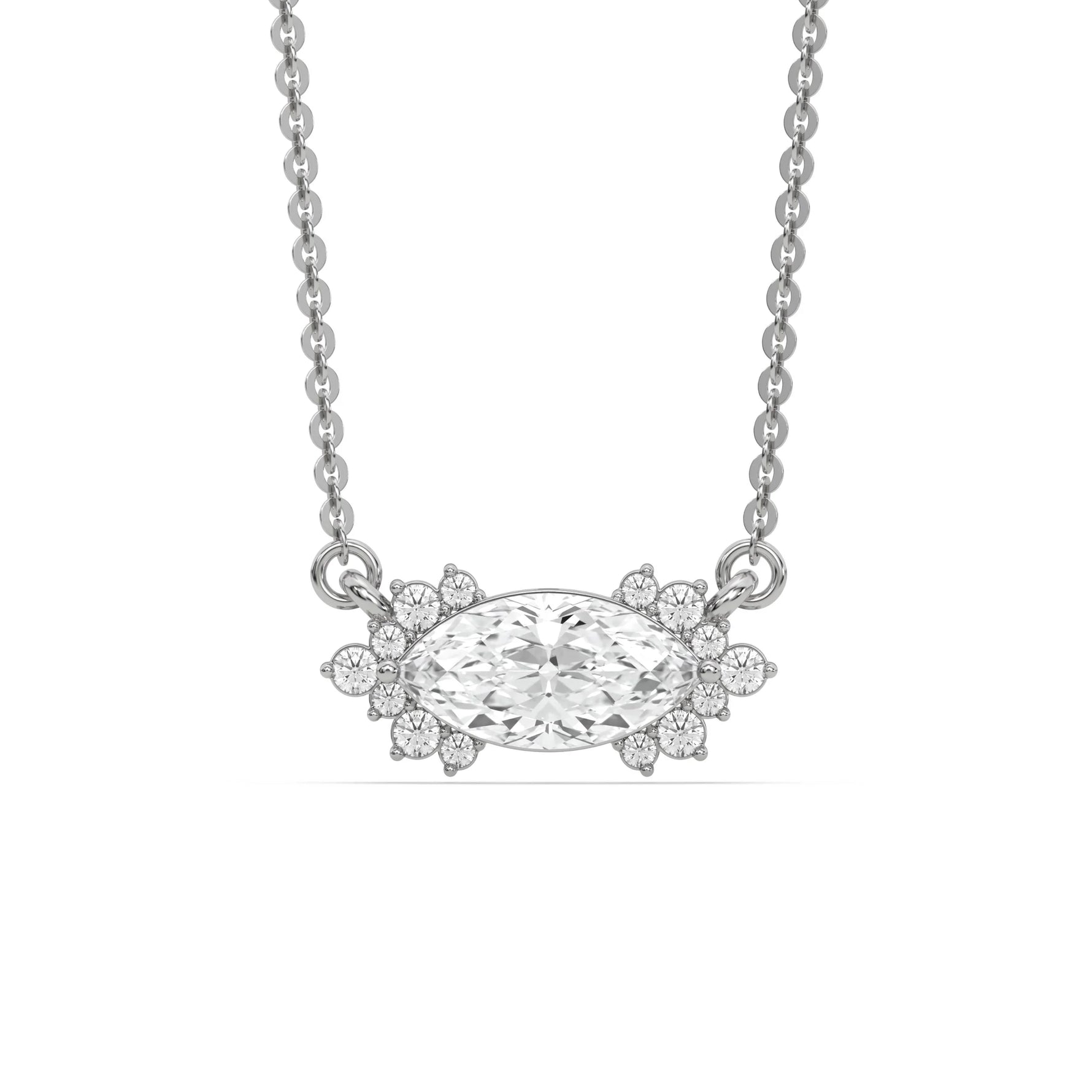 18K White  Gold Marquise and Round Diamond Sparkling Pendant