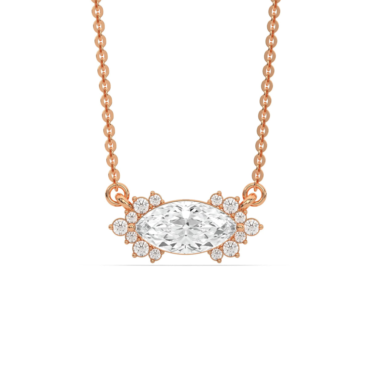 18K Rose Gold Marquise and Round Diamond Sparkling Pendant
