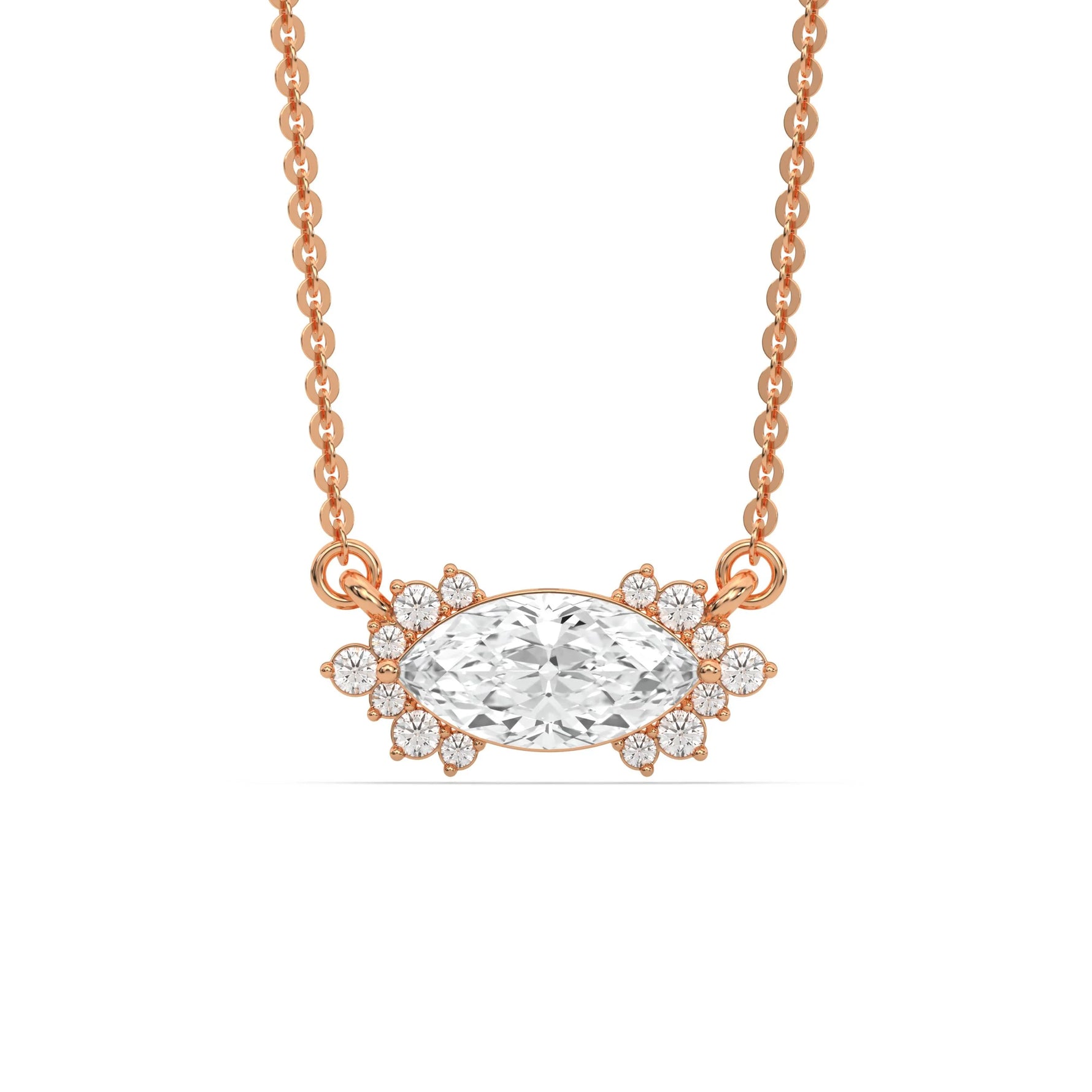 18K Rose Gold Marquise and Round Diamond Sparkling Pendant