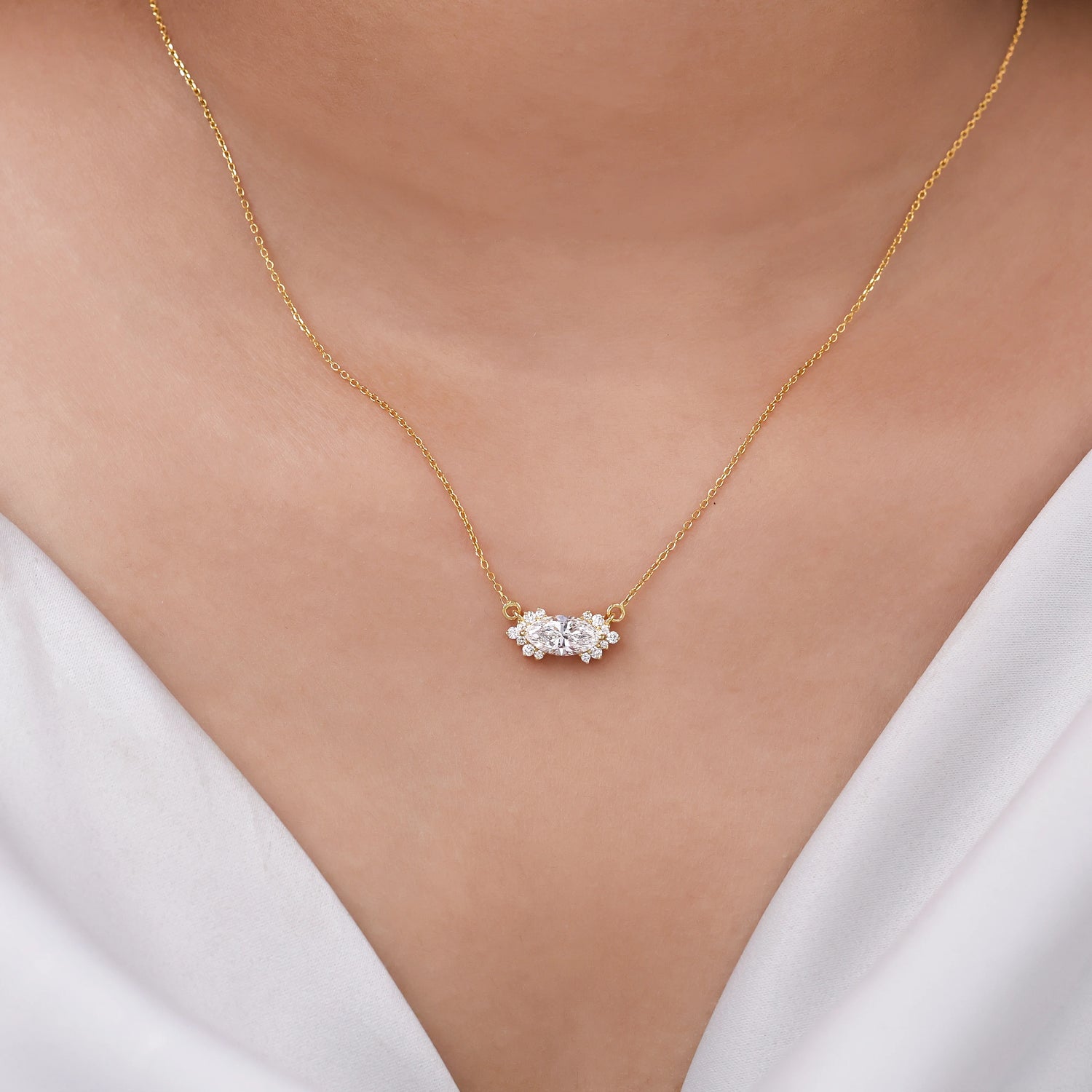 Sparkling Marquise Halo Necklace