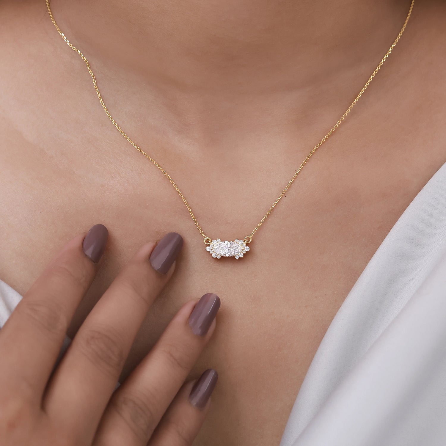 Sparkling Marquise Halo Necklace