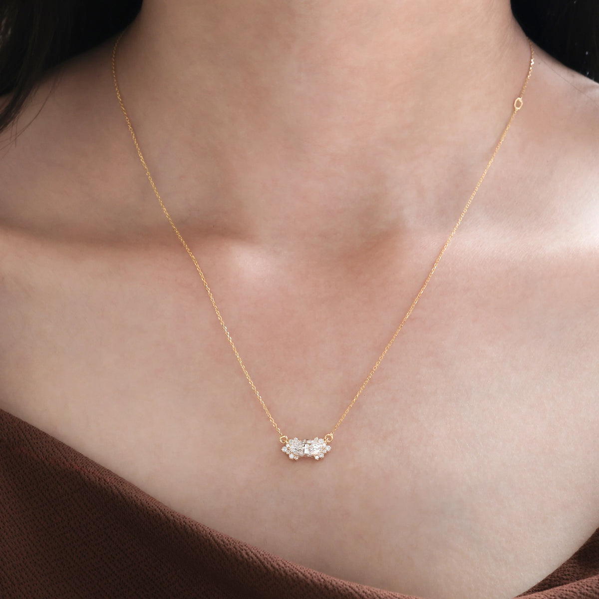 14K Yellow Gold Marquise Cut Diamond Necklace