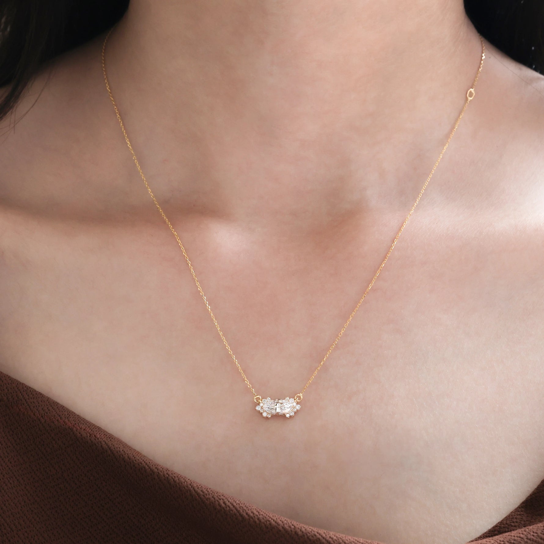 14K Yellow Gold Marquise Cut Diamond Necklace