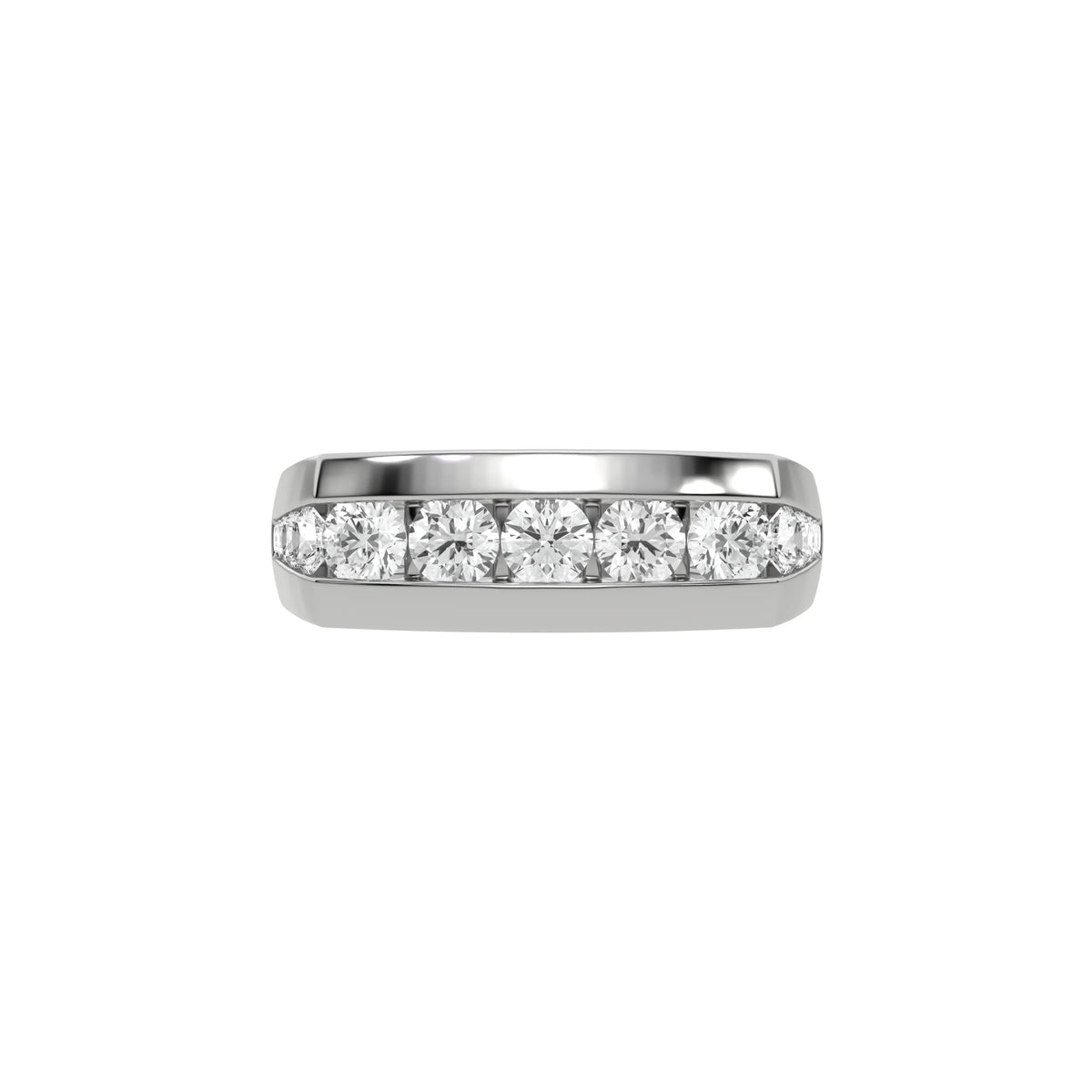 14K White Gold Mens Channel Set Wedding Ring 