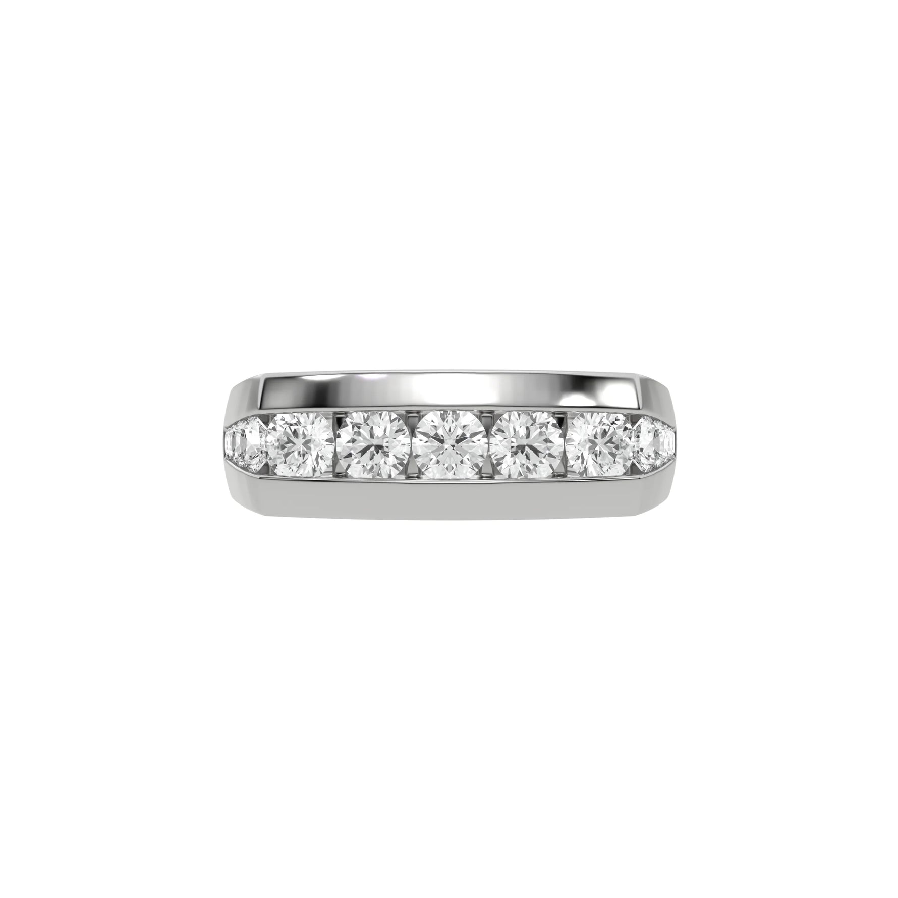 14K White Gold Mens Channel Set Wedding Ring 